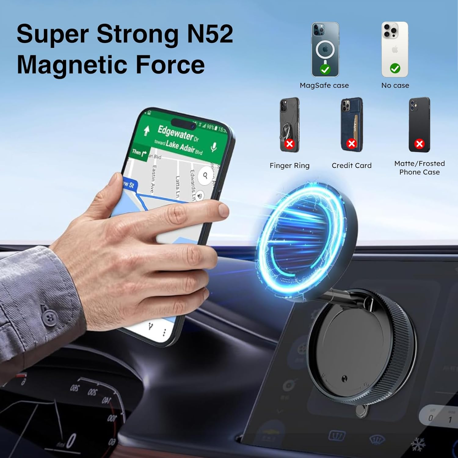 2025 Upgraded Vacuum Suction Magnetic Phone Holder, 360&deg; Rotating Cars Phone Mount for Dashboard, Glass & Smooth Surfaces, Foldable Design Phone Mount Stand Compatible with Iphone image number 5