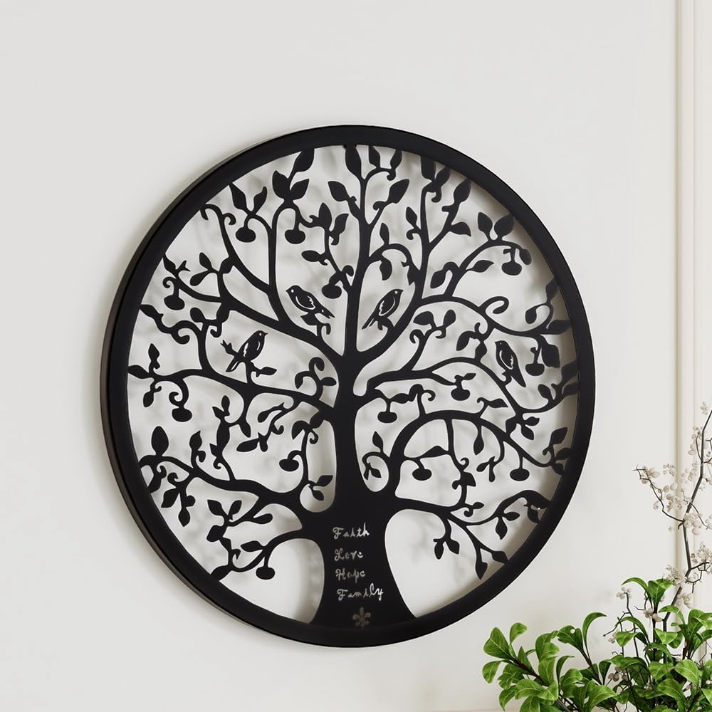 Artiss Wall Art for Living Room, Hanging Sculpture Modern Large Arts Home Decor, Leaf Tree of Life round Frame Decoration Room D&eacute;cor Bedroom Metal Design Black image number 5