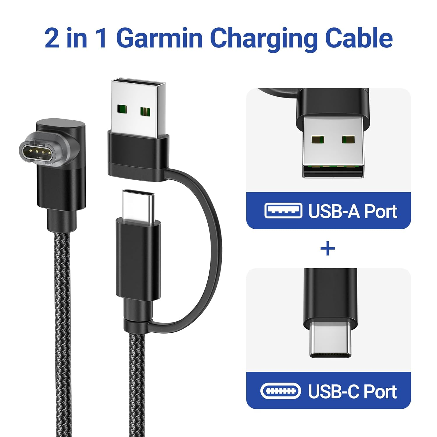 Itramax 2-In-1 Charger Cable for Garmin Watch 1.2M 1Pack,Charging Power Cord for Garmin Fenix 8 E 7 7X 7S 6 5X 5S Solar,Forerunner 965 955 265 255 245 165 55,Venu 2,Instinct,Vivoactive 5 4,Vivomove 3S