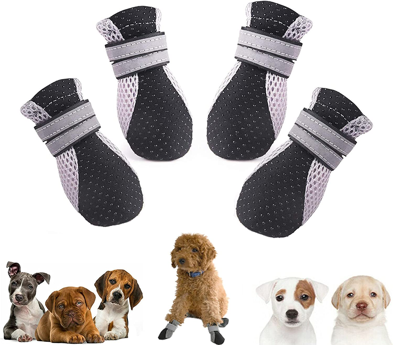 Protective Dog Boots Paw Protector, MH MOIHSING Non-Slip Pet Shoes Durable Dog Shoes Breathable Dog Booties for Small Dogs Outdoor(Size Large, 2 Pairs, Black) image number 1