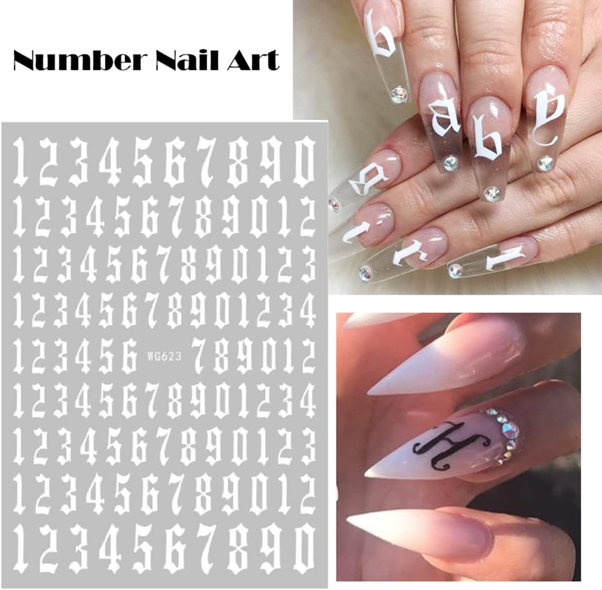 Number Nail Art Stickers, Luxury 3D Laser Nail Decals Self Adhesive Nail Art Stickers for Women Girl Nail Decorations 6 Sheets