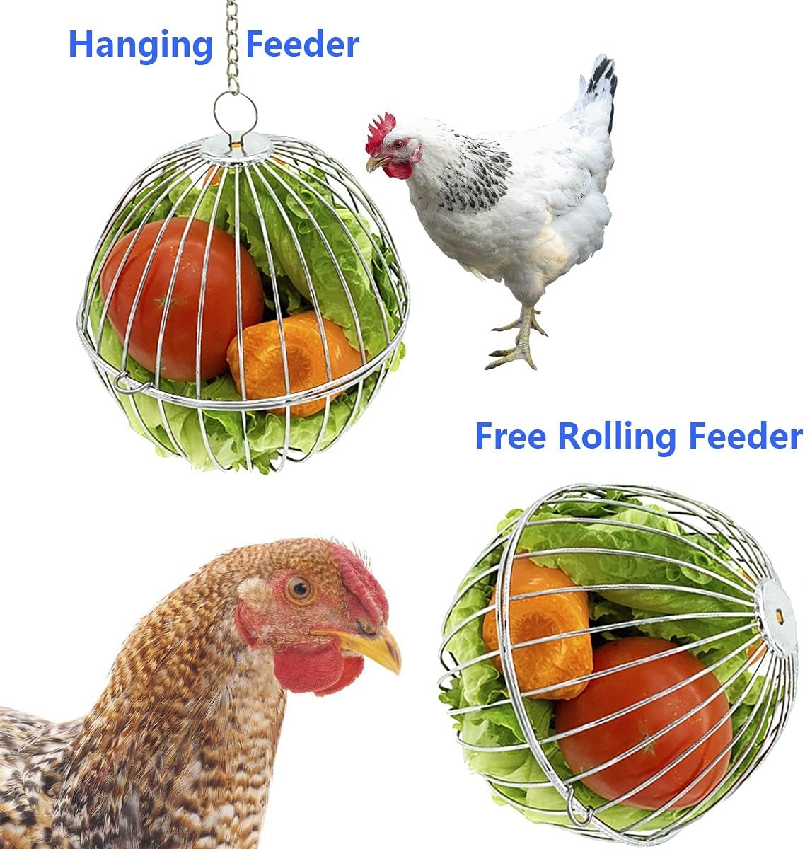 Chicken Treat Ball Chicken Vegetable Feeder Veggie Hanging Ball Toy for Hens Chicken Hanging Foraging Coop Toys for Hens 2PCS image number 3
