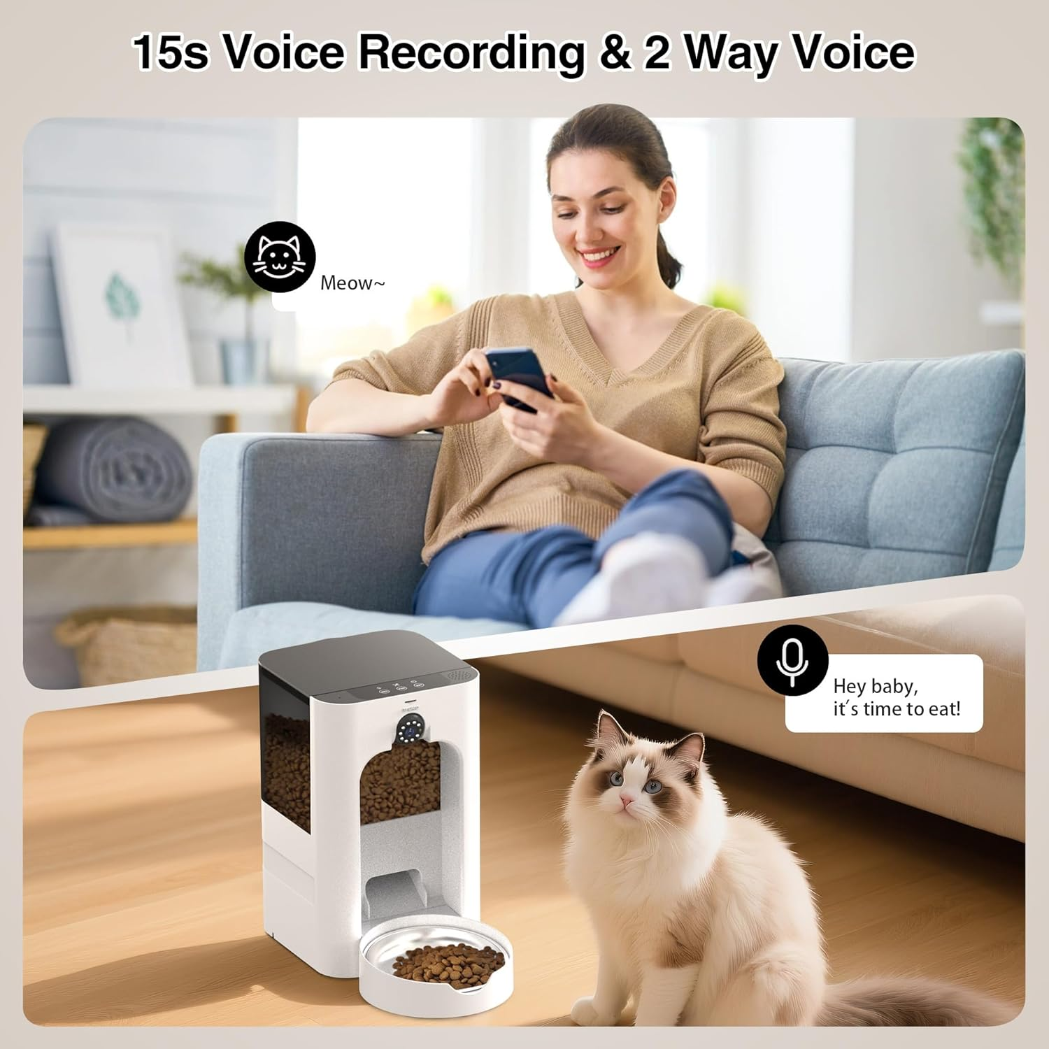 Advwin 5L Automatic Feeder with Camera for Cat & Dog, 5G Wifi Pet Smart Food Dispenser with Laser Teaser, Night Vision, 1080P HD Video, 15S Voice Recorder, Low Food & Motion/Sound Alerts