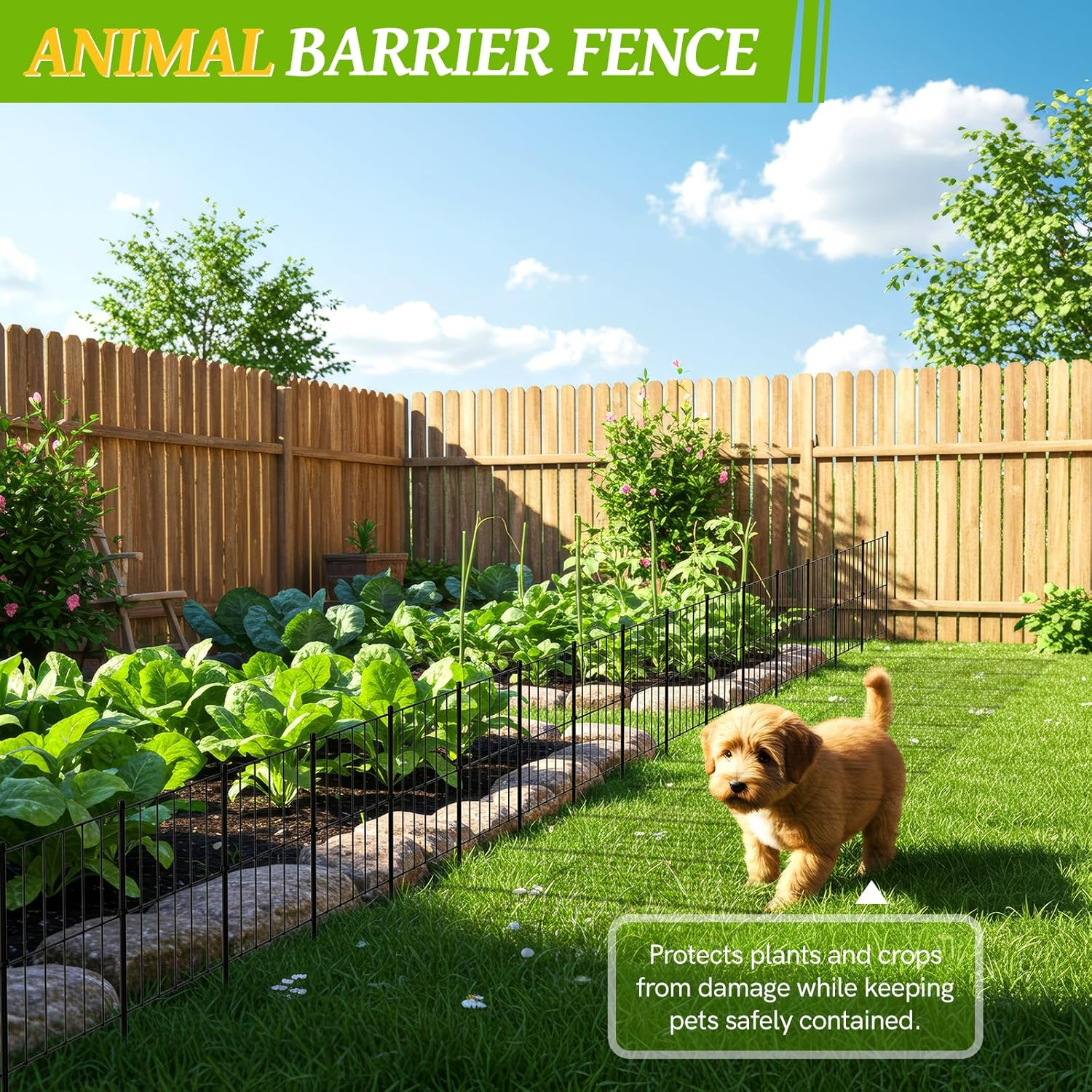 NEYCIL Garden Fence Animal Barrier, 24 Panels Edging Decor 17In(H) X 26Ft(L), Rectangle Garden Fencing Stackable 12 Panels 32In(H) X 13Ft(L) No Dig Dog Fence for Yard, Patio, Outdoor