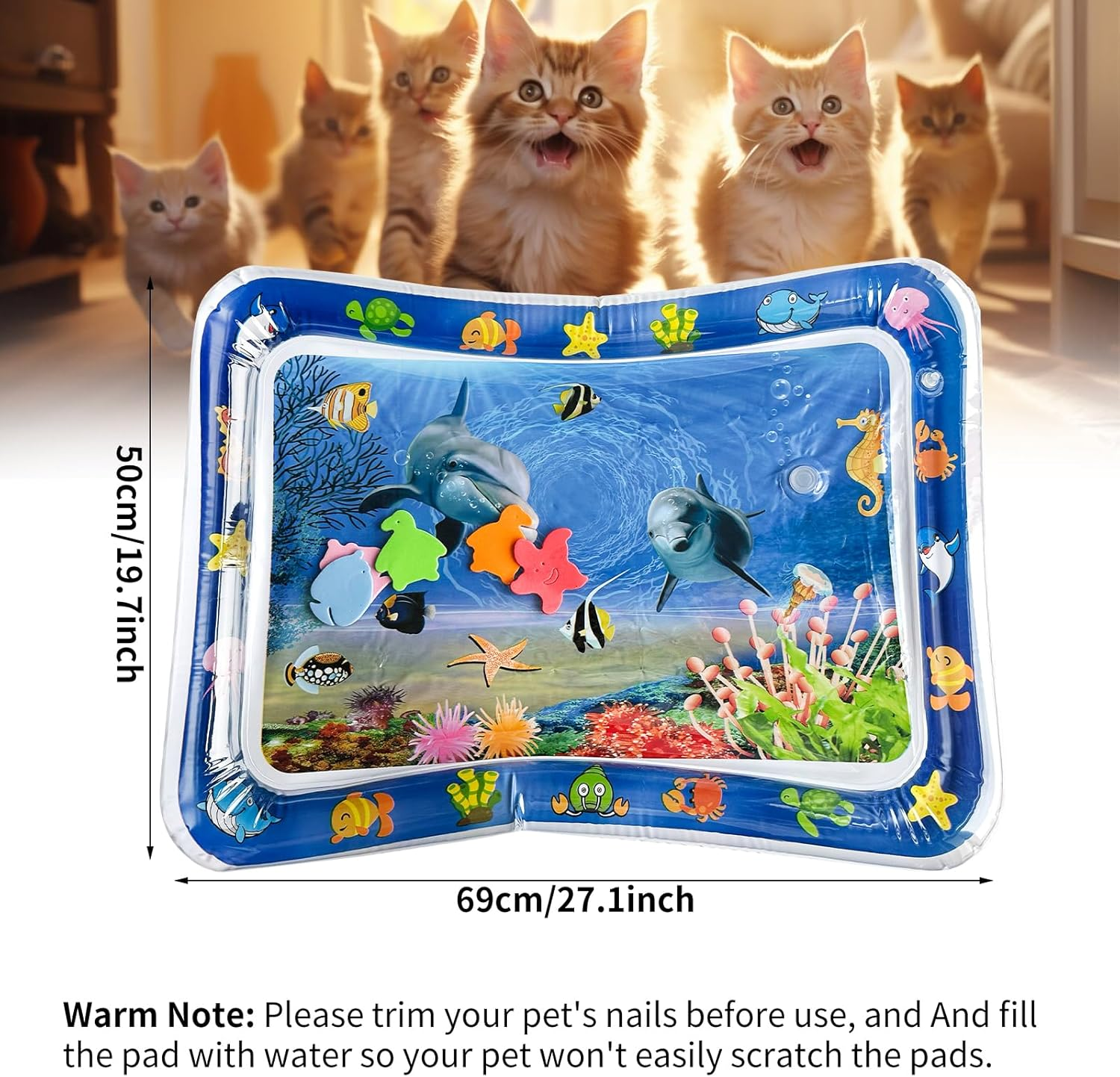 Water Sensory Play Mat Cat, Sensory Water Playmat Cats Dogs, Thickened Water Play Mat Cat, Aquarium Themes, Tummys Time Water Mat for Dogs and Pets image number 5