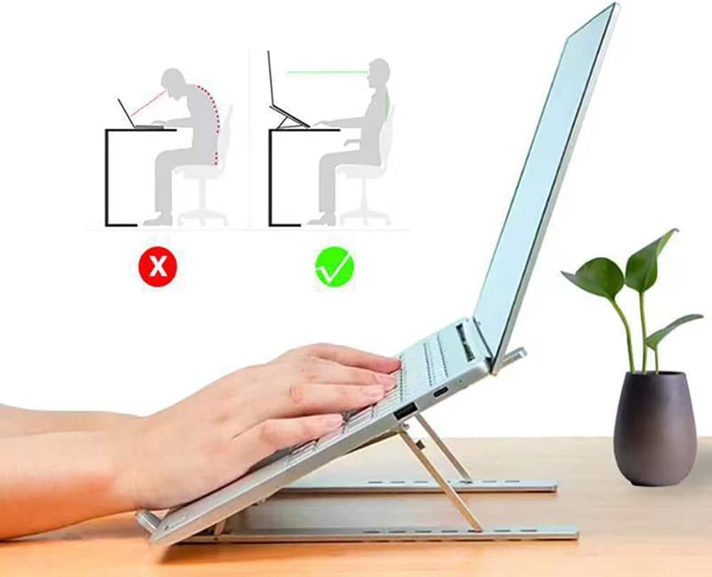 Laptop Stand,Adjustable Aluminum Laptop Tablet Stand,Foldable Portable Desktop Holder,Computer Stand,With Laptop Cleaning Towel (Non-Fixed Color) and Cleaning Brush image number 2