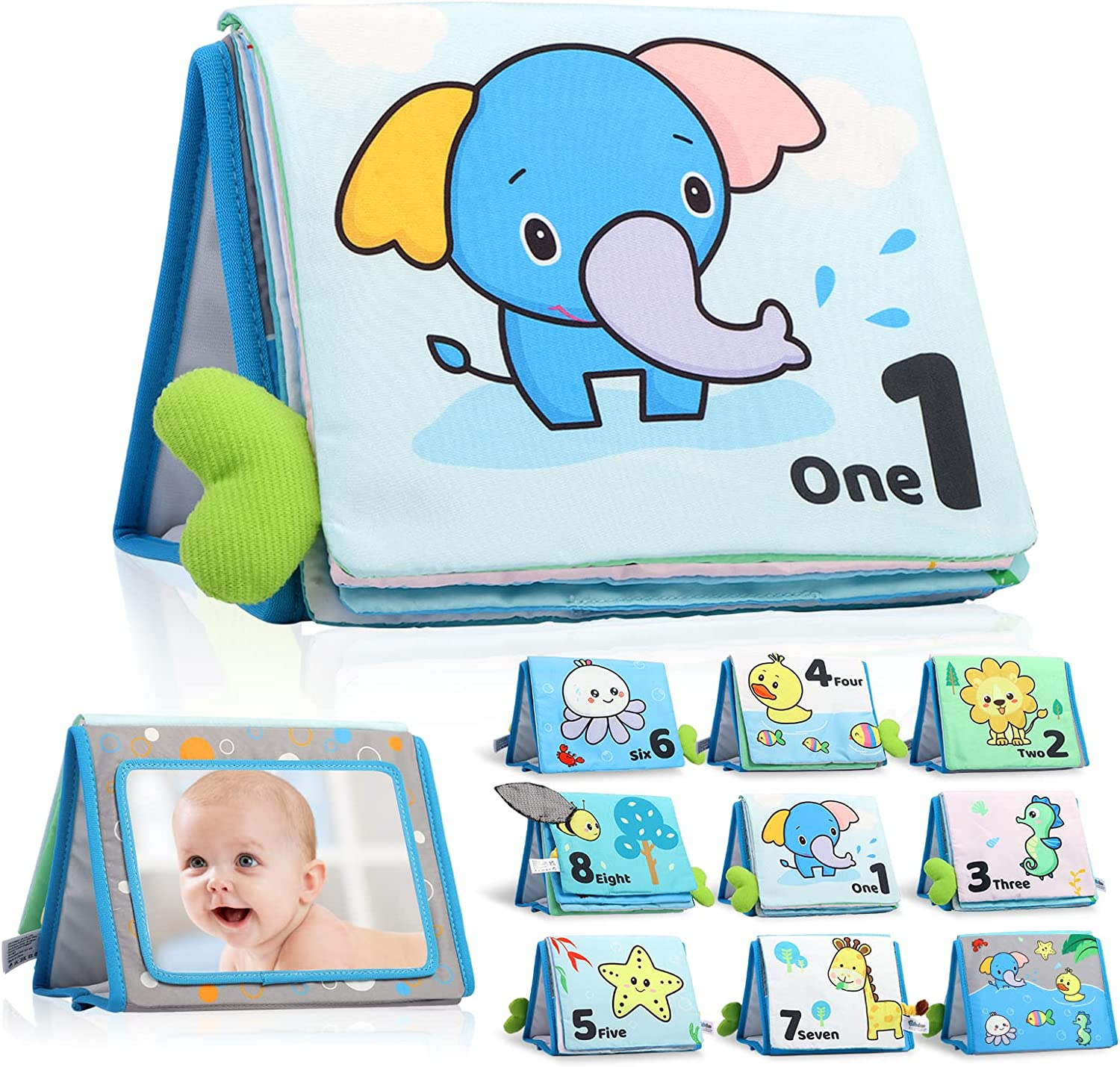 Caterbee Baby Mirror Toy, Tummy Time Soft Crinkle Activity Book Infant Toys for Gift 0-36 Months Toddler (10 Different Patterns) image number 5