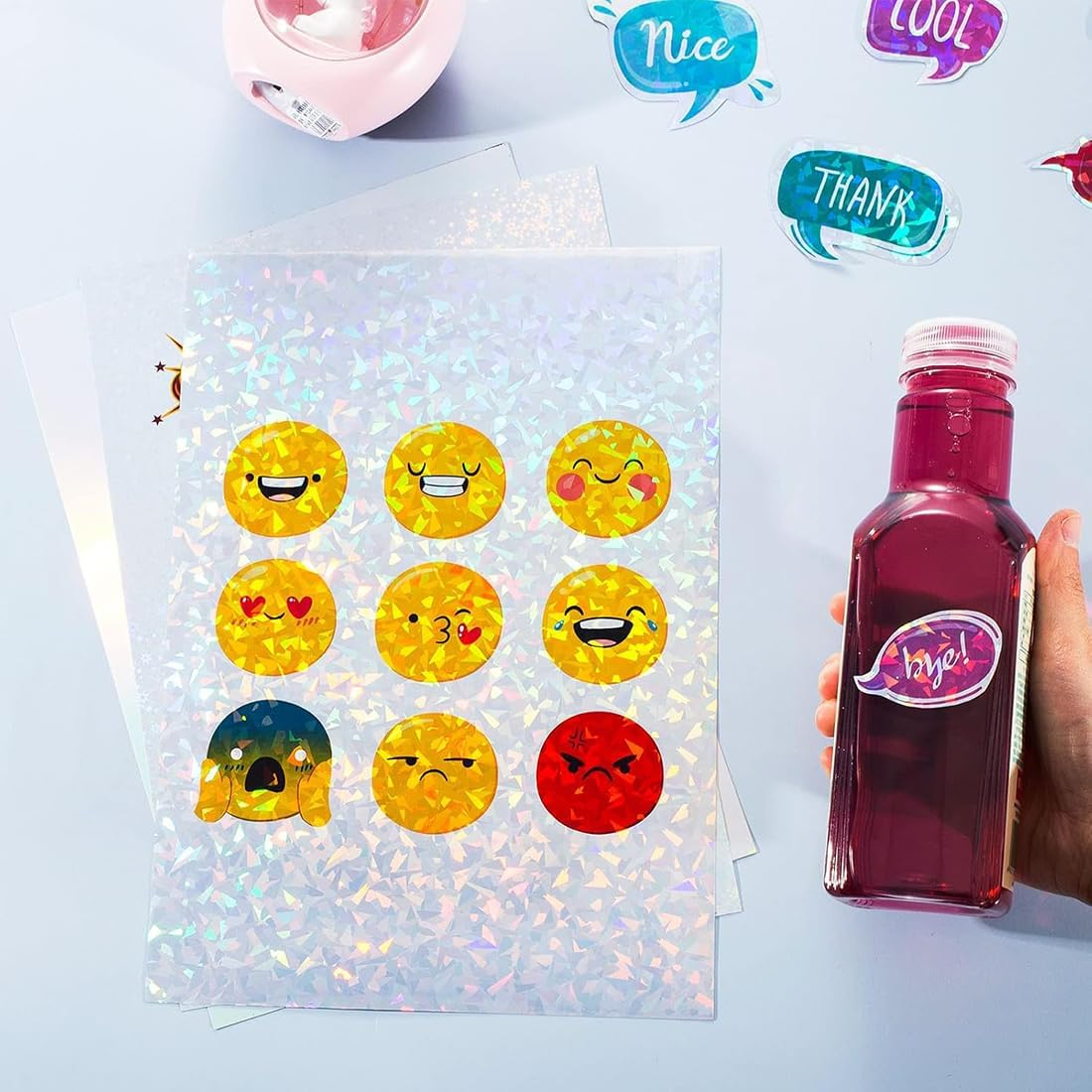 24 Sheets Vinyl Printable Sticker Paper, A4 Size Holographic Glossy Self Adhesive Sticker Paper, Waterproof Quick Dry Sticker Paper for Ink Jet Laser Printer, 8.25 X 11.7 Inch image number 5