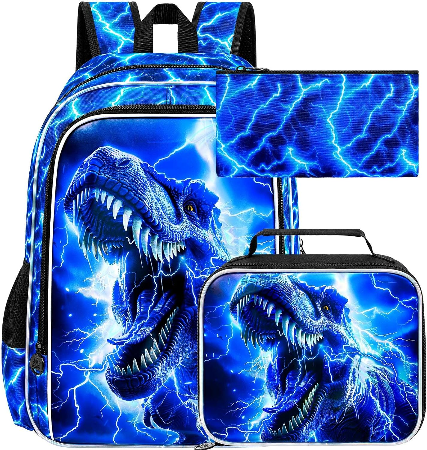 'ZLYERT 16'' Boy Backpack, 3Pcs Dinosaur Gamer Car Bookbag for Elementary Preschool Toddler, Kids Backpacks with Lunch Box'