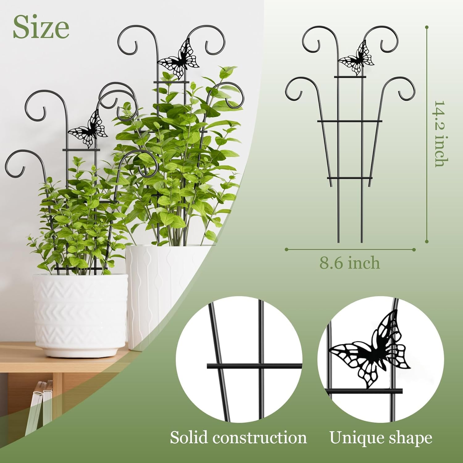 Indoor Plant Trellis for Climbing Plants, Stackable Garden Trellis for Potted Plants, Small House Plant Trellis for Vine Ivy Flower Plant Support Outdoor DIY Metal Trellis 3 Pack, Butterfly Design image number 6