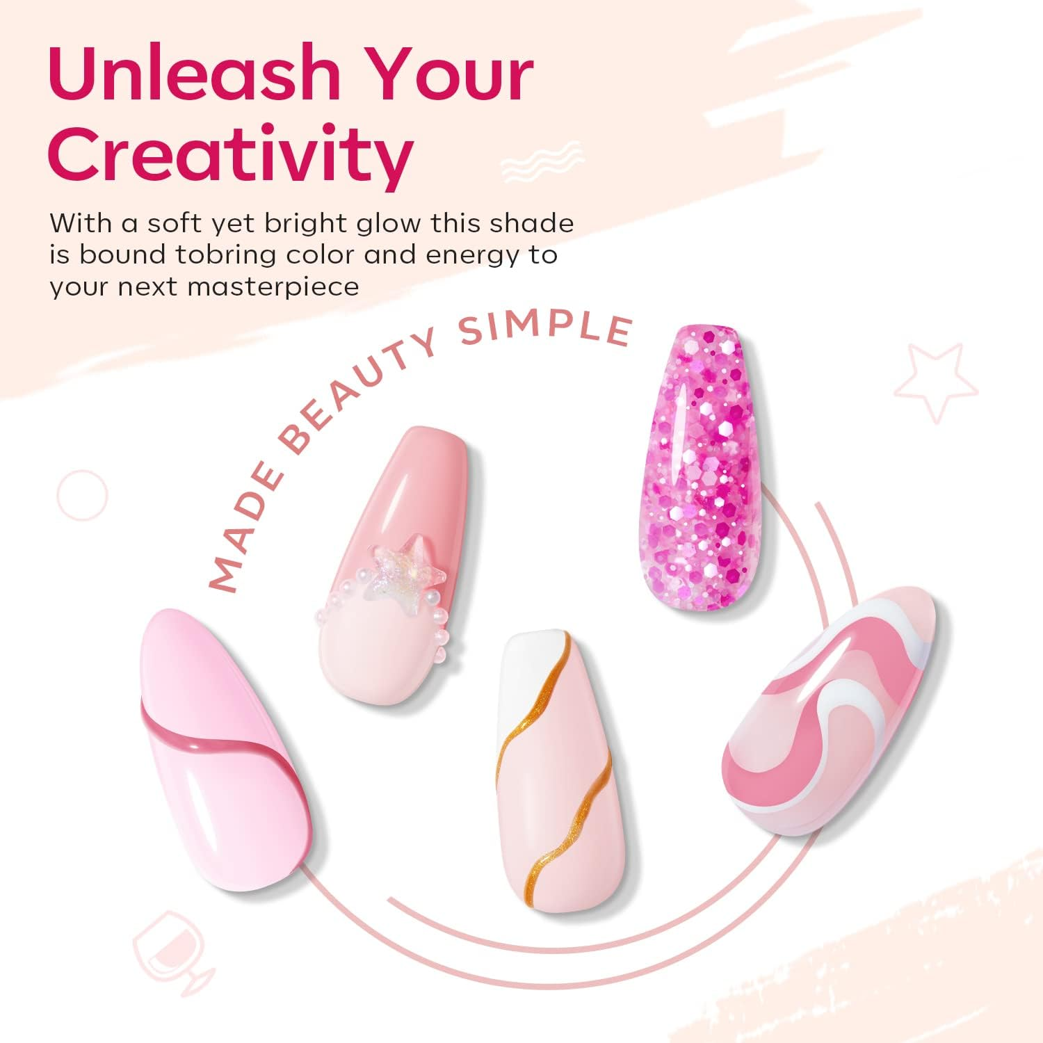 Modelones Poly Nail Gel Set - 6 Colors Pink Confetti Collection, Nude Pastel Extension Gel for Enhancement, Spring Summer French Manicure, DIY Home Salon Beauty Gift image number 2