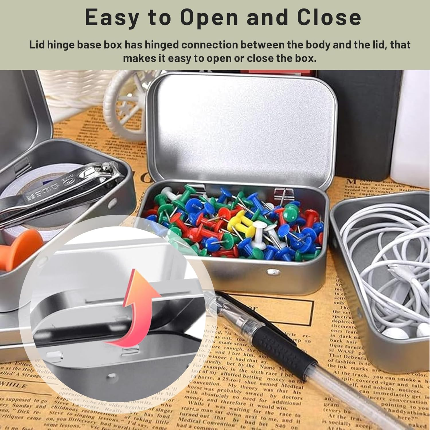 Metal Hinged Tins Box Containers Mini Portable Small Storage Containers Box Home Organizer with Lids Silver 6Pcs image number 3