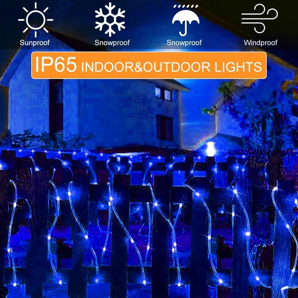 300 LED Solar Rope Lights Outdoor 99 FT Bright Garden String Lights Durable 8 Modes Outdoor Fairy Lights Waterproof Garden Decorative Lights for Fence Patio Decor(Blue)