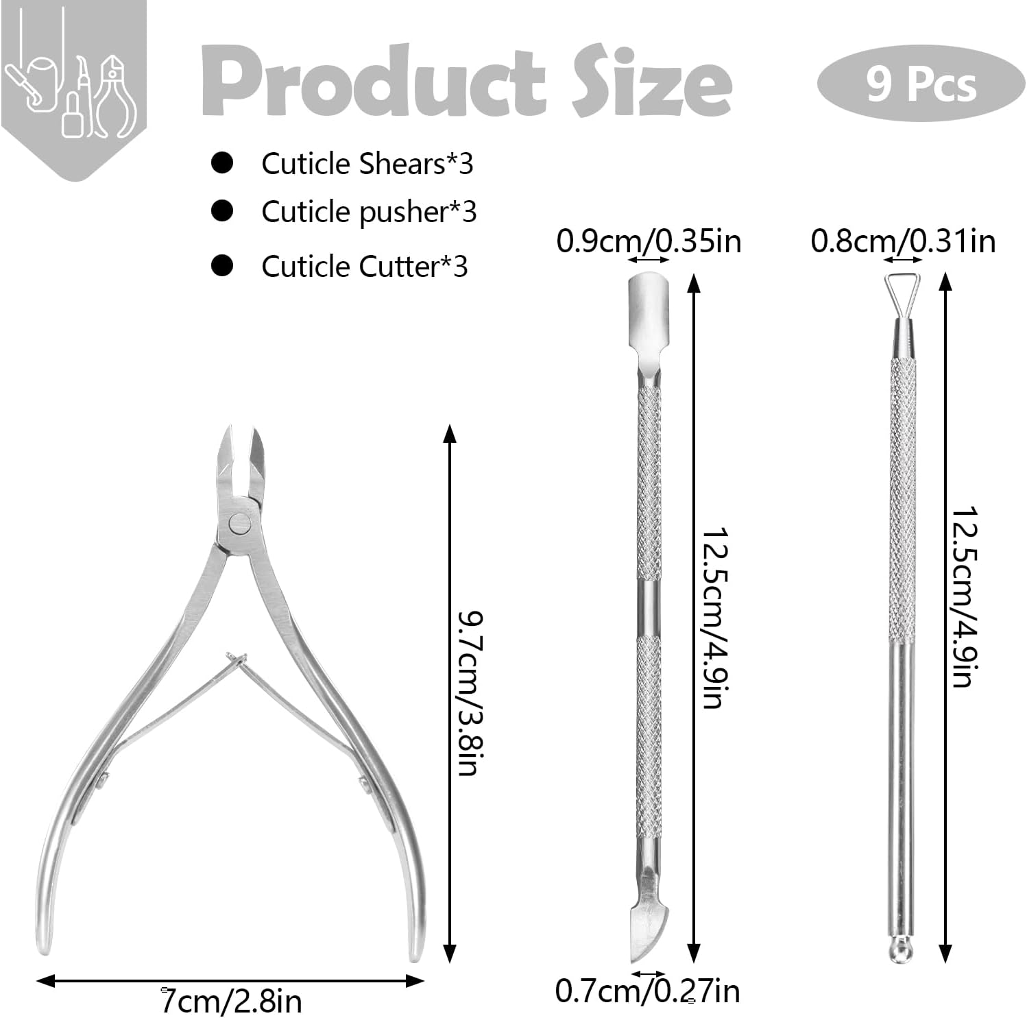 LELE LIFE 9PCS Cuticle Trimmer Cuticle Remover Cuticle Pusher, Stainless Steel Professional Pedicure Manicure Tools Cuticle Nippers Cutter Clippers Kit for Finger and Toe Nail image number 2