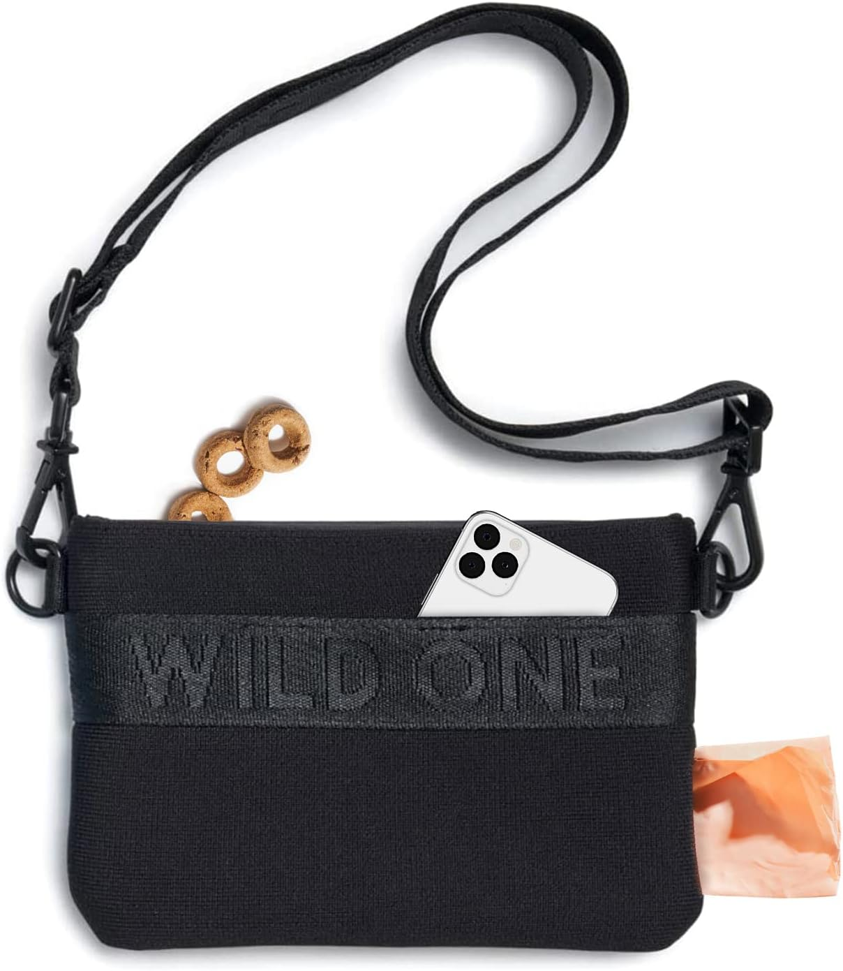 Wild One, Black Treat Pouch, Fanny Pack, Cross-Body Bag, Wear Two Ways, Made from Recycled Knit, Poop Bag Dispenser, the Perfect Accessory for Dog Training