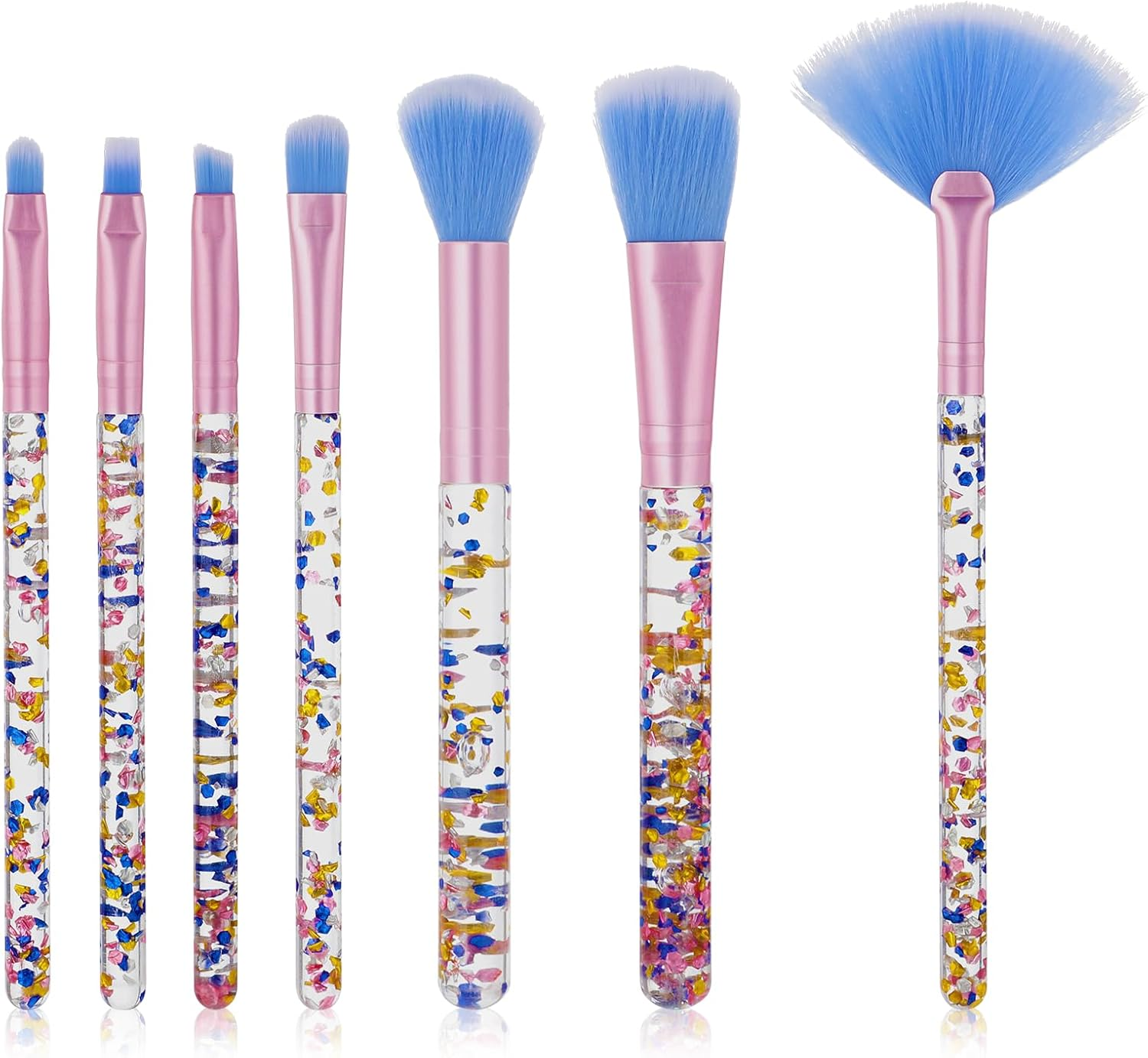 Makeup Brush Set, 7 Pcs Makeup Brushes Crystal Glitter Make up Brushes Cute Synthetic Bristles Make up Brush Set for Eyeshadow Blush Concealer Lipstick Foundation Application (Pink)