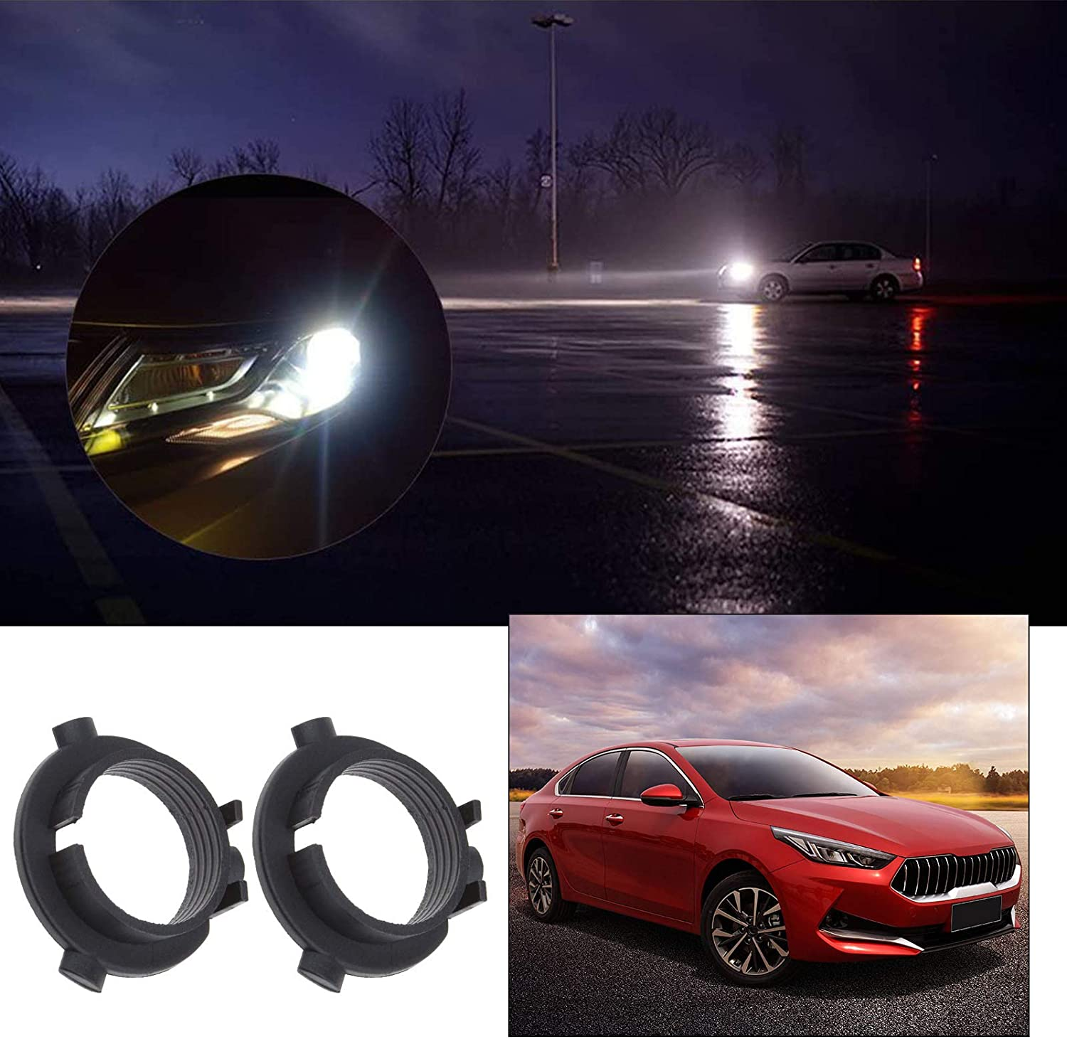 Emsea 4X Car H7 LED Headlight Bulbs Socket Adapter Socket Holder Retainer Clips Black Compatible with KIA K3 K4 K5 Compatible with Hyundai Coupe