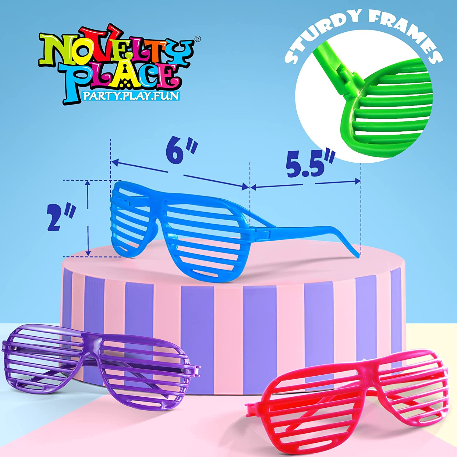 Novelty Place Neon Color Shutter Glasses 80'S Party Slotted Sunglasses for Kids & Adults - 12 Pairs (4 Colors) image number 6
