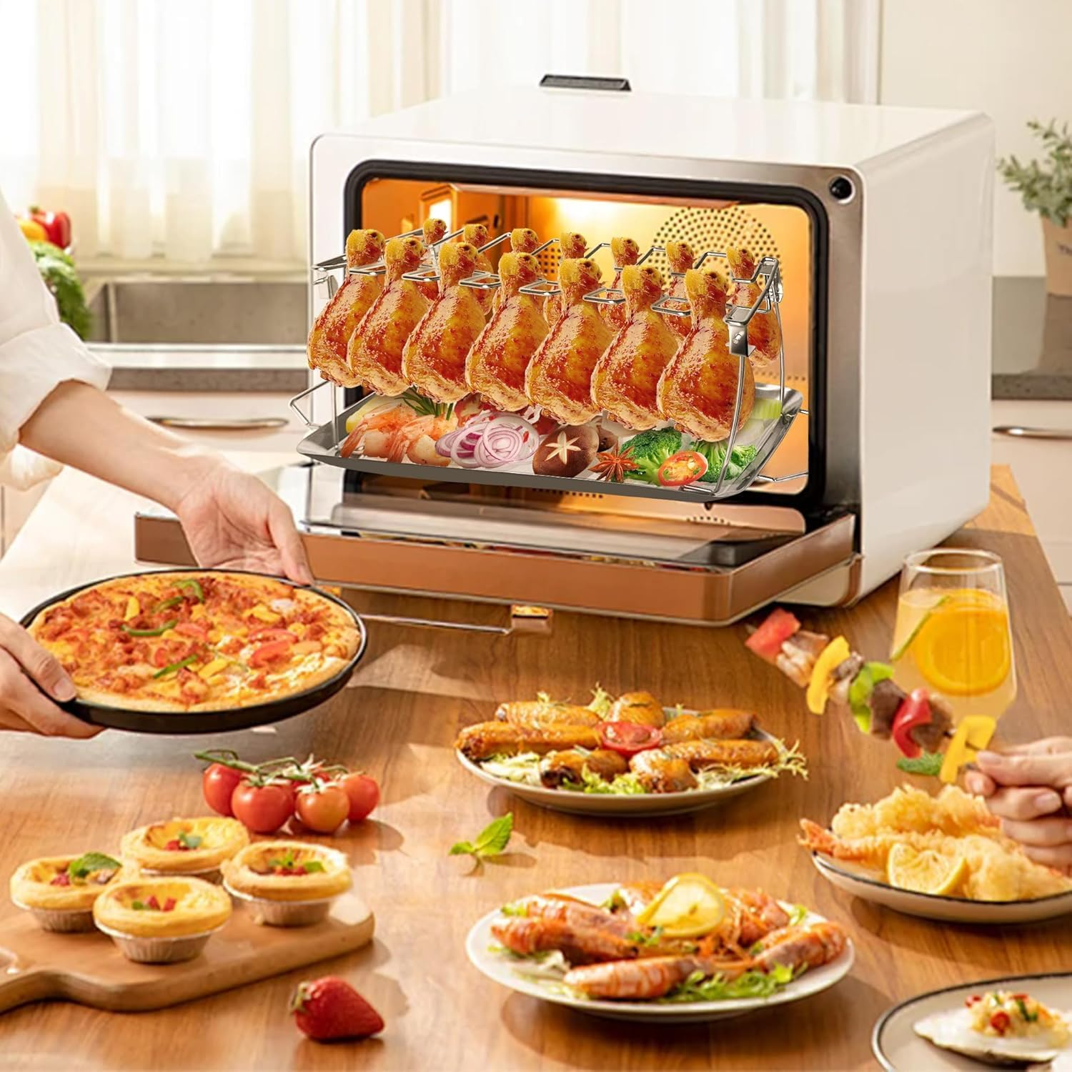 Cozioz Chicken Leg Rack for Grill with Drip Tray,Chicken Drumstick Holder,Chicken Wing Rack,14 Slots Stainless Steel,Rib Grill Racks for Smoker,Grilling Accessories (14 Slots) image number 4