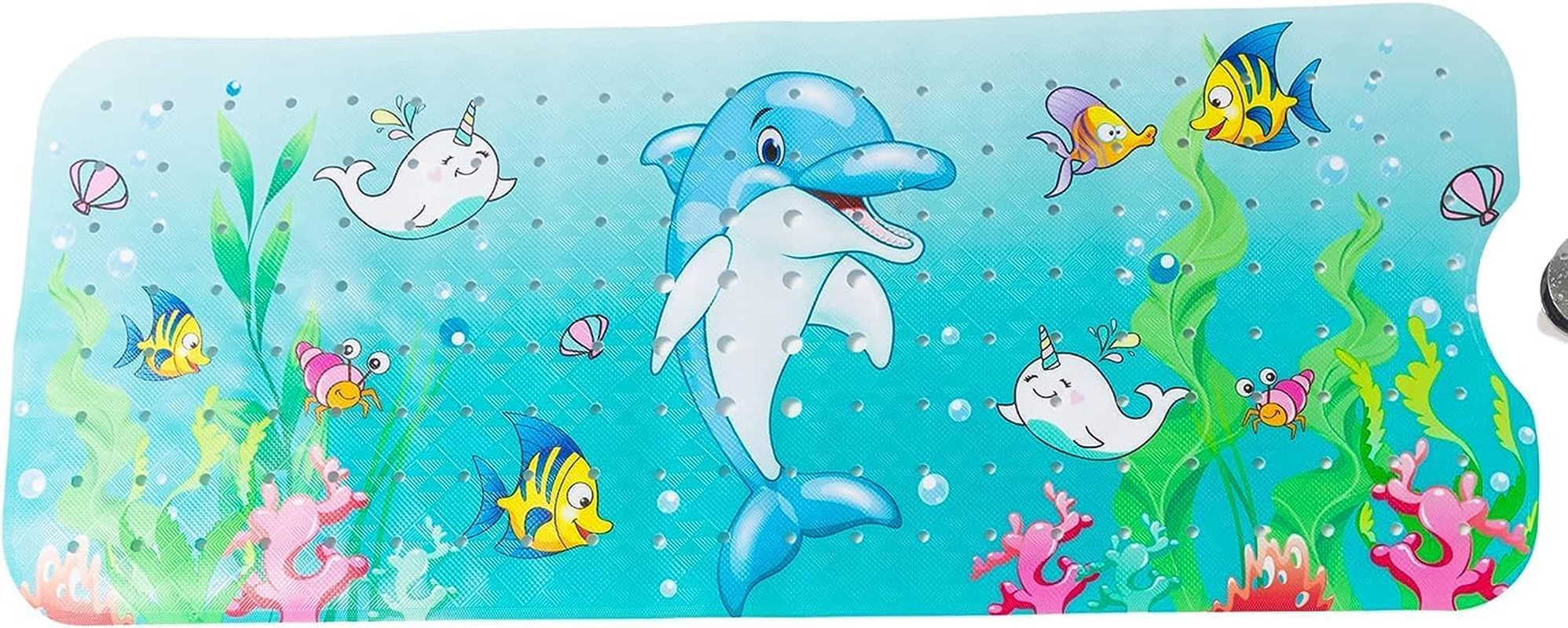 Bath Mat for Tub for Kids Cartoon Non Slip Baby Bathtub Mat Extra Long anti Slip Bathroom Toddler Shower Floor Mat with Suction Cups Drain Holes (Dolphin 40 * 16In) image number 4