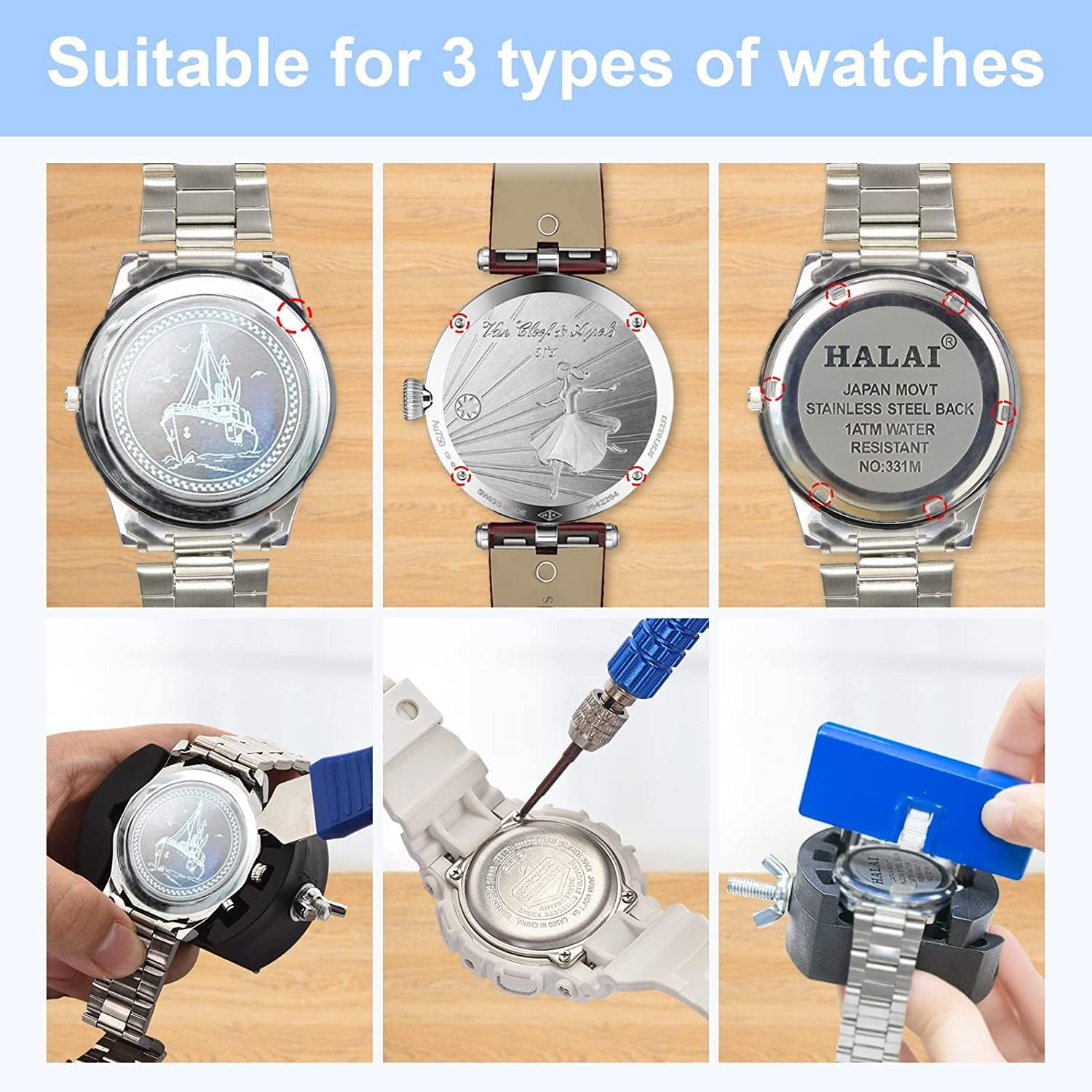 DABOBOTOOL Watch Repair Kit- Professional Watch Battery Replacement Tool Kit, Suitable for Watch Back Removal with Watch Back Remover Tools, Including Watch Opener, Adjustable Case Opener image number 5