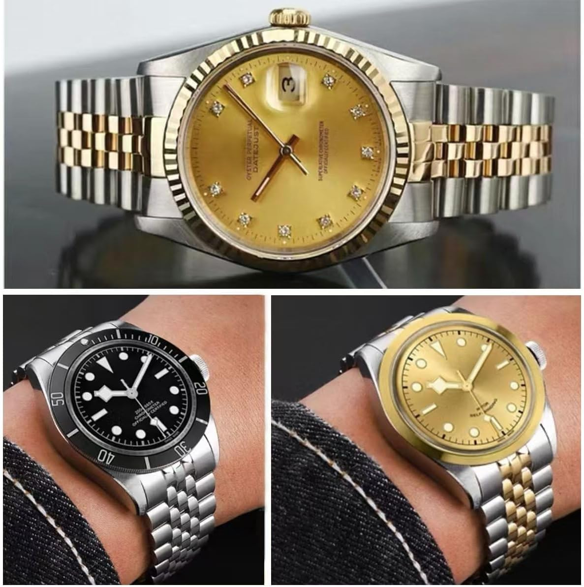 Stainless Steel Watch Band Curved Ends Tapered 18Mm 19Mm 20Mm 21Mm 22Mm 24Mmflexible Metal Watch Strap Smartwatch Bracelet Deployment Double Fliplock Buckle Silver Black Gold image number 5