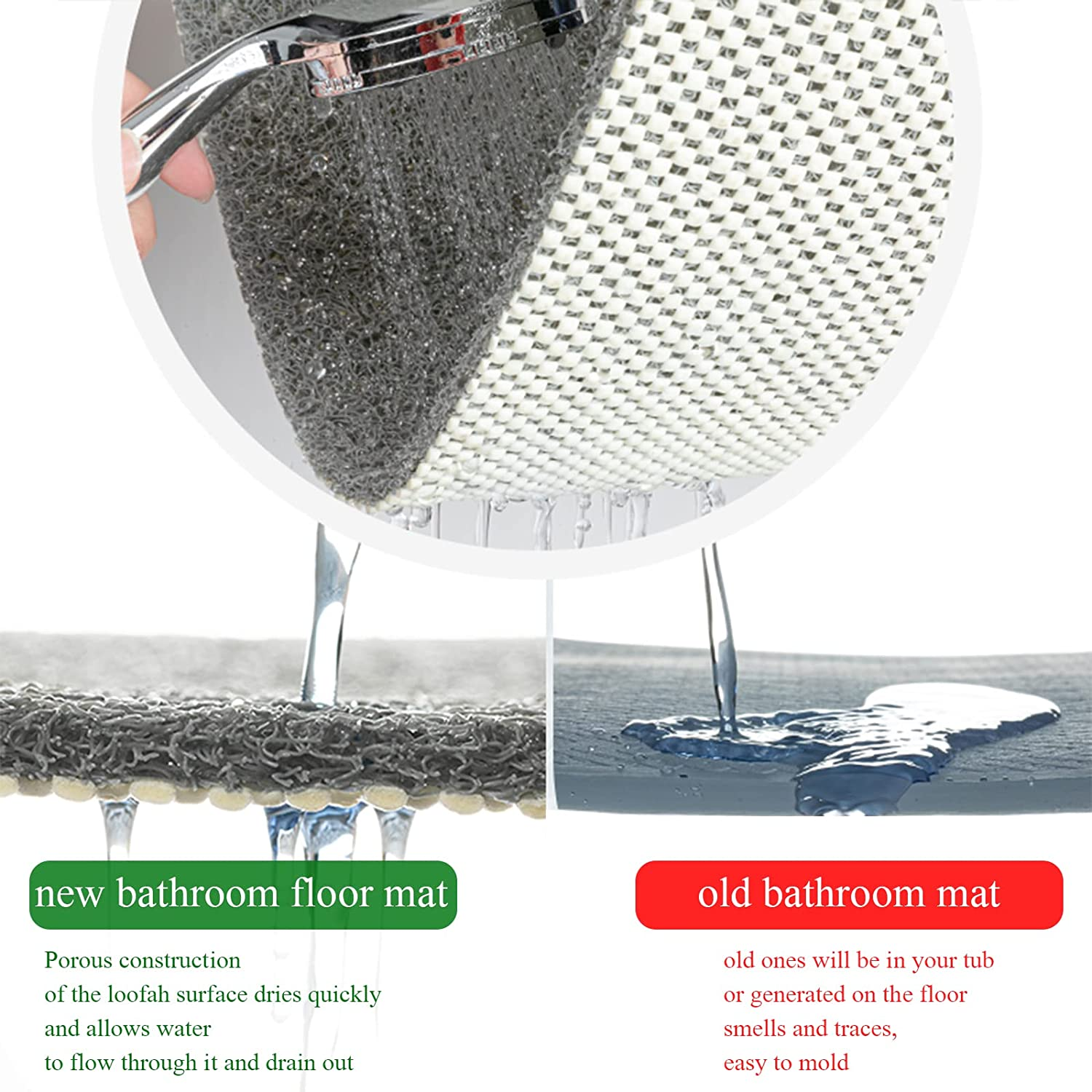 Non Slip Bathtub Mat,20X32 Inch,Shower Mats for Bath Tub,Soft Textured Bath, Shower Mat,Pvc Loofah Bath Mat for Tub,Shower,Bathroom,Quick Drying/Grey