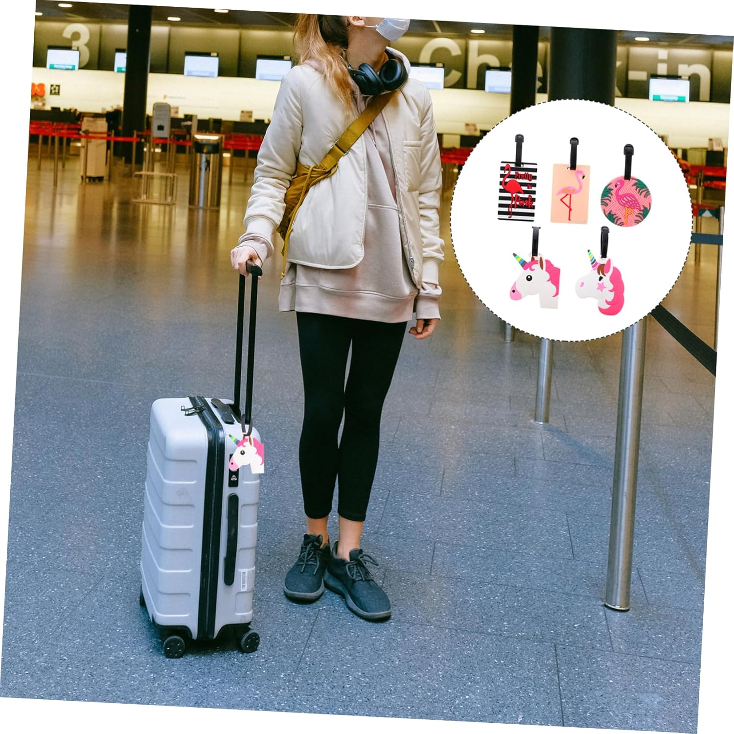 NAMOARLY 5Pcs Cartoon Flamingo Unicorn Luggage Tags Elastic Strap and Buckle Connector for Easy Identification image number 3