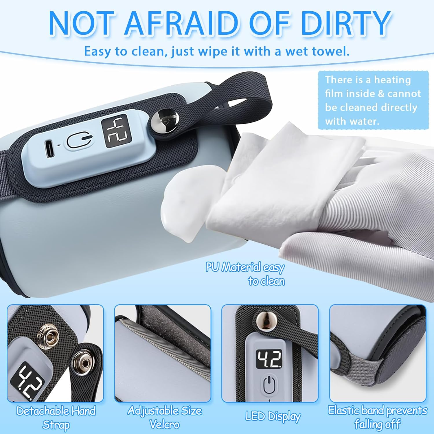 Baby Bottle Warmer, 5-Temperature Baby Milk Heating Keeper, Portable USB Bottle Warmer with LED Display for Rapid Heating & Precise Temperature Control, Suitable for Home & Travel (Blue)