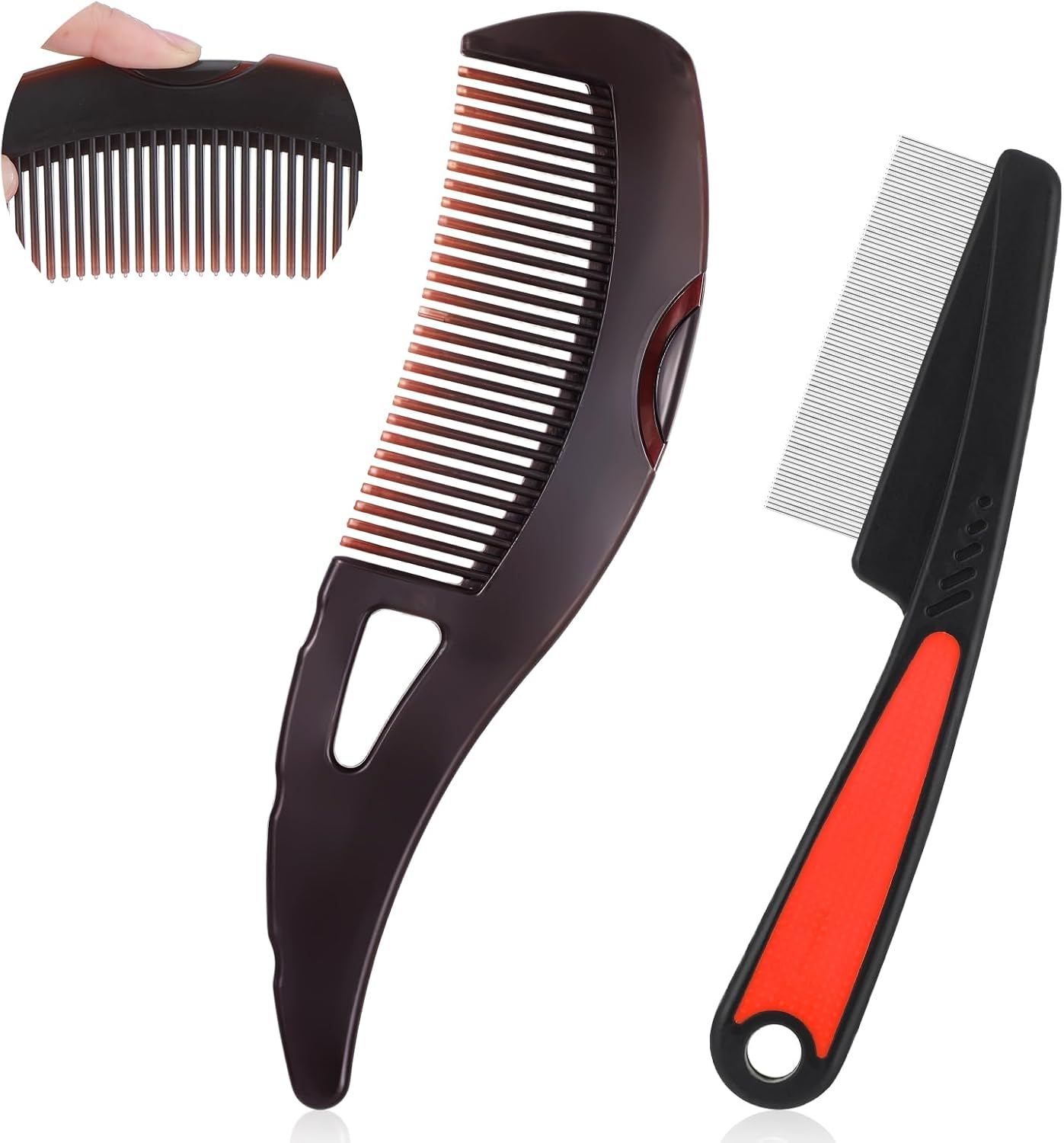 Telooco 2Pcs Dandruff Comb Set - Stainless Steel & ABS Plastic - Scalp Sweep Detoxing Comb & Fine Tooth Hairbrush - Dandruff Removal for Women & Men image number 1