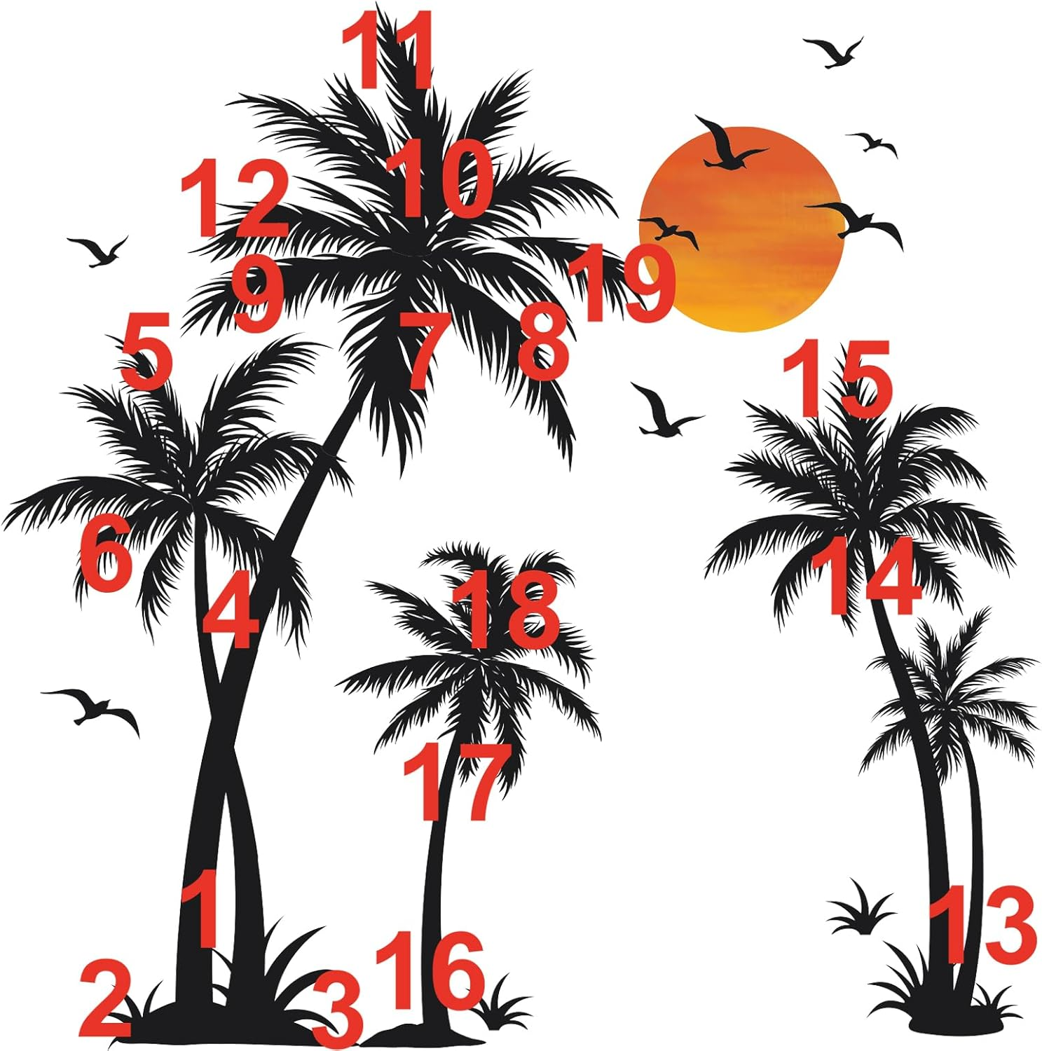Wondever Large Black Palm Tree Wall Stickers Tropical Tree Plants Birds Peel and Stick Wall Art Decals for Living Room Bedroom TV Background (H: 53 Inch)