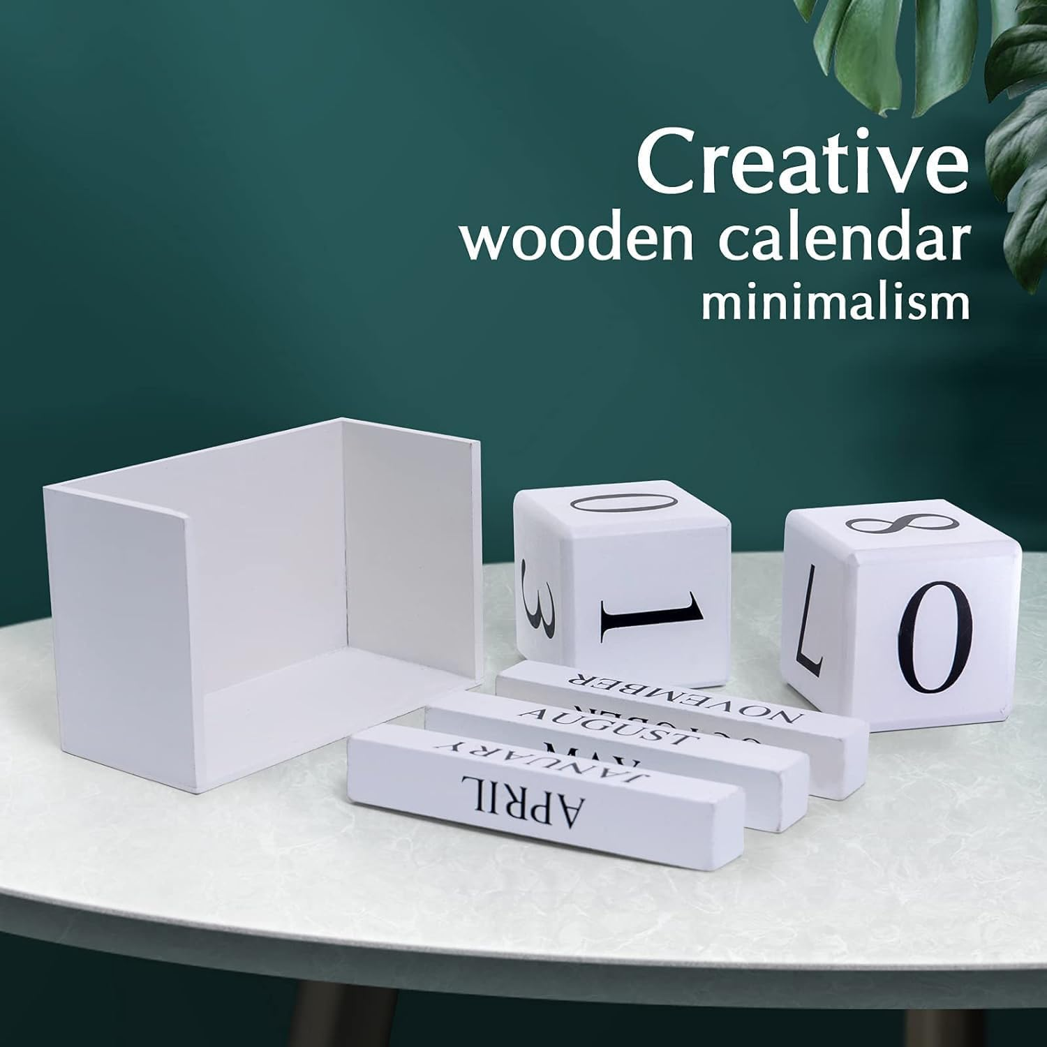 Wooden Perpetual Desk Calendar Blocks, Teacher Desk Decor Wood Desktop Calendar Month Date Display Home Office Desk Accessories Gifts for Women Men (White) image number 2
