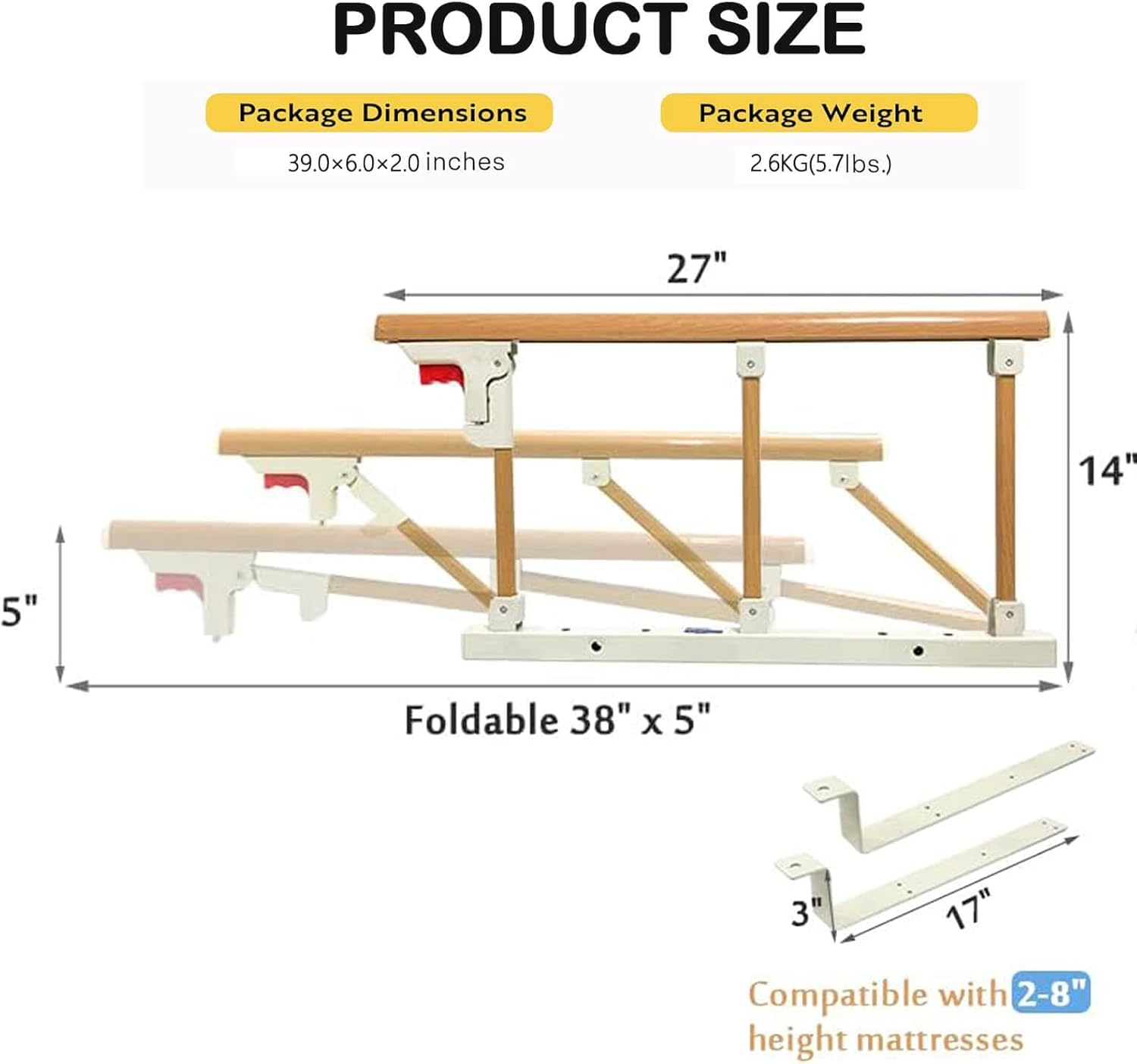Fesfun&reg; Bed Rails Elderly Adults Safety, Foldable Bedside Grab Bars Assist Handles, Collapsible Bed Canes Guards Railings for Seniors, Adjustable Rails Prevent Falling image number 1