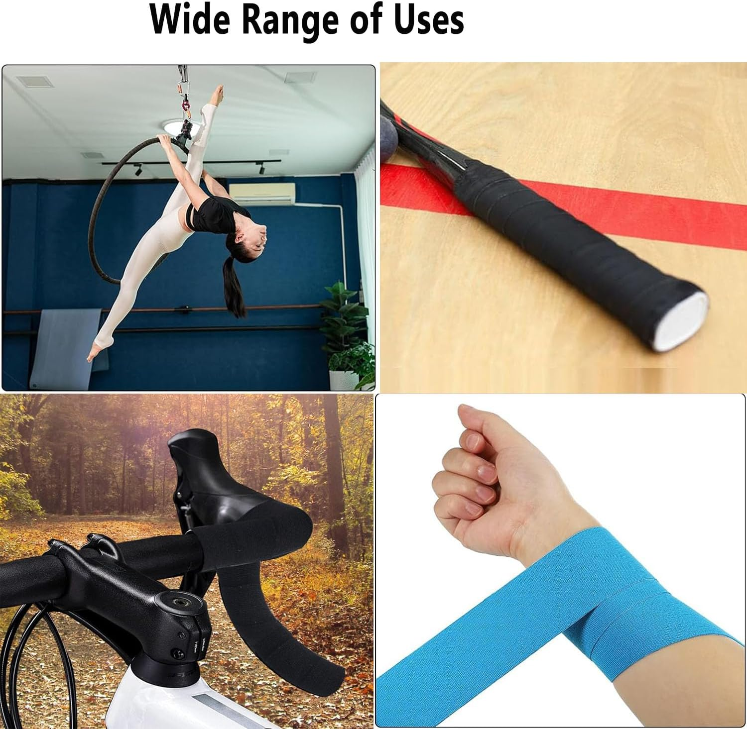 3 Roll Athletic Tape,Adhesive Non-Slip Grip Tape,Sports Tape for Wrapping Exercises Gymnastics,Sports Bandage, Handlebar Handshake Tape, Aerial Hoop Tape(16.4Ft X 2 Inch,Black) image number 1