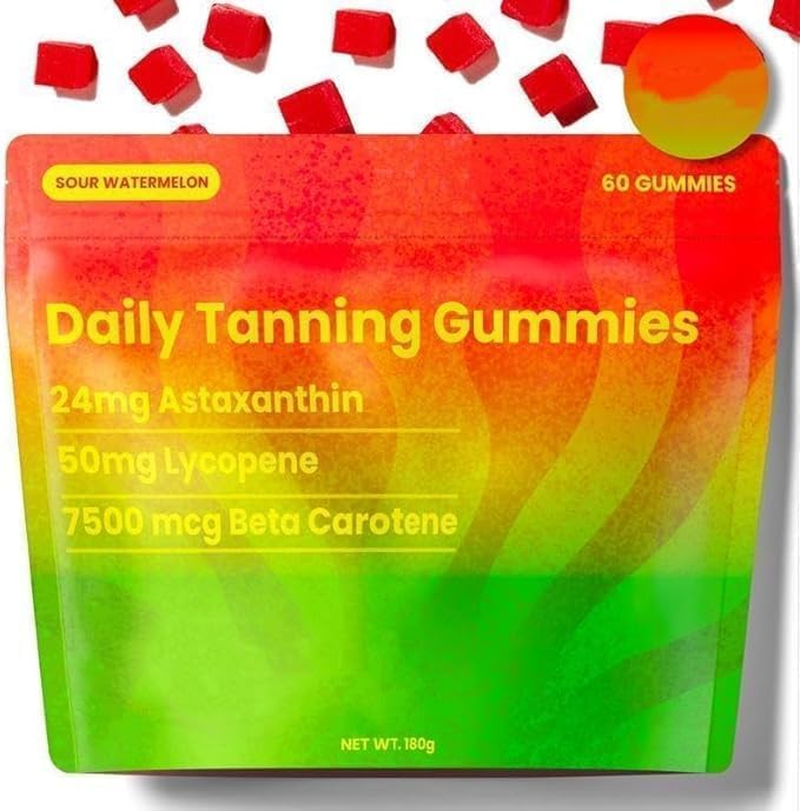Tanning,Natural Tanning Gummies with Astaxanthin 24Mg, Lycopene 50Mg, Beta Carotene 7500 Mcg Supplement Supports Skin Health & Glow 60 image number 2