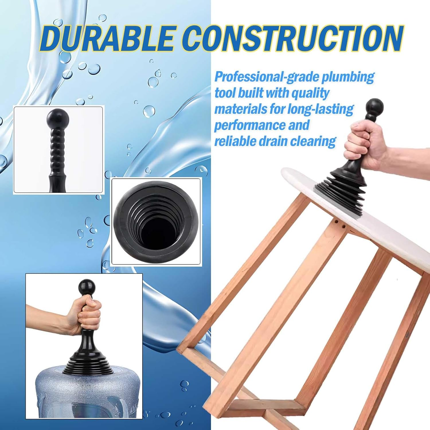 Sink and Drain Plunger for Bathrooms, Kitchens, Sinks, Baths and Showers. Small and 8X More Powerful Bellows Design image number 2