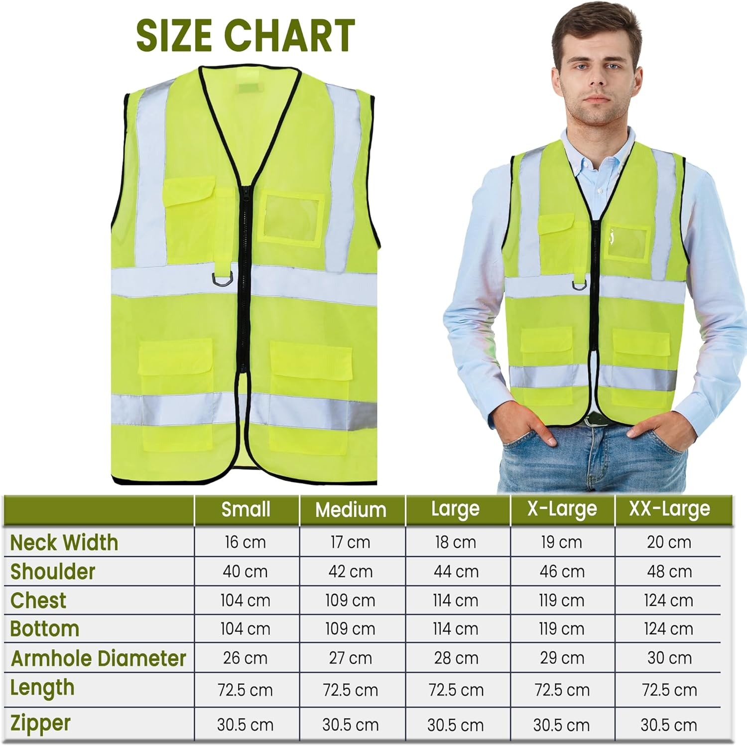 High Visibility Vest Reflective Strip Front & Back 3 Pockets 1 ID Window Ideal for Construction, Security and Industrial Work