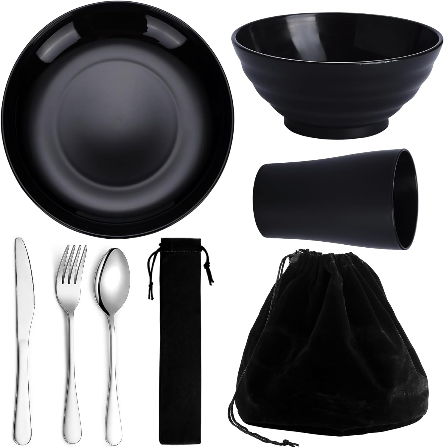 Kyraton Utensilios Para Acampar Para 1, Kit De Desorden Para Acampar, Equipo De Campamento Incluye Cuchillo, Cuchara, Juego De Cubiertos De Tenedor, Taza, Taz&oacute;n, Plato