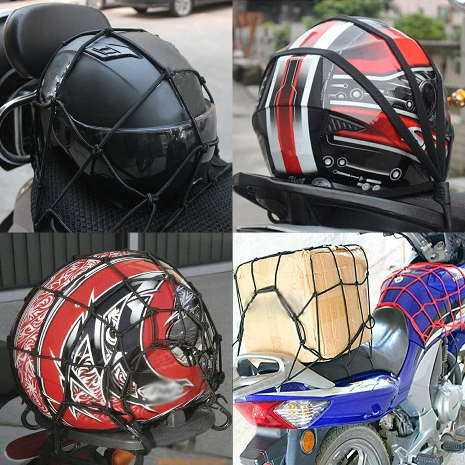 1Pc Motorcycle Helmet Net Luggage Cargo Net with 1 Elastic Luggage Strap, Motorcycle Cargo Net with Helmet Rubber Rope, Elastic Luggage Bungee Net with Helmet Strap image number 2