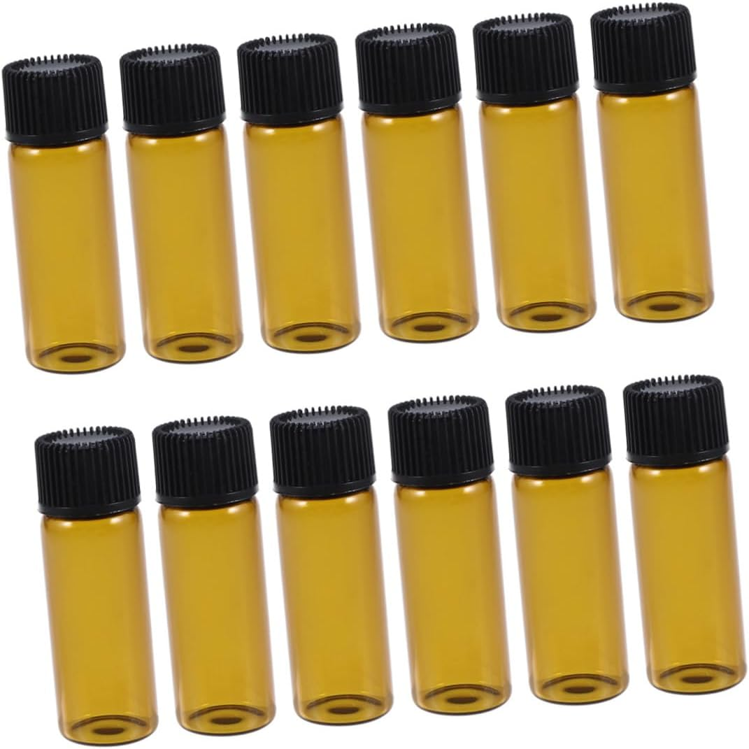 ULTECHNOVO Material Essential Oil Bottle 5Ml Mini Glass Vials Sample Bottles Screw Cap Brown Travel Size image number 6