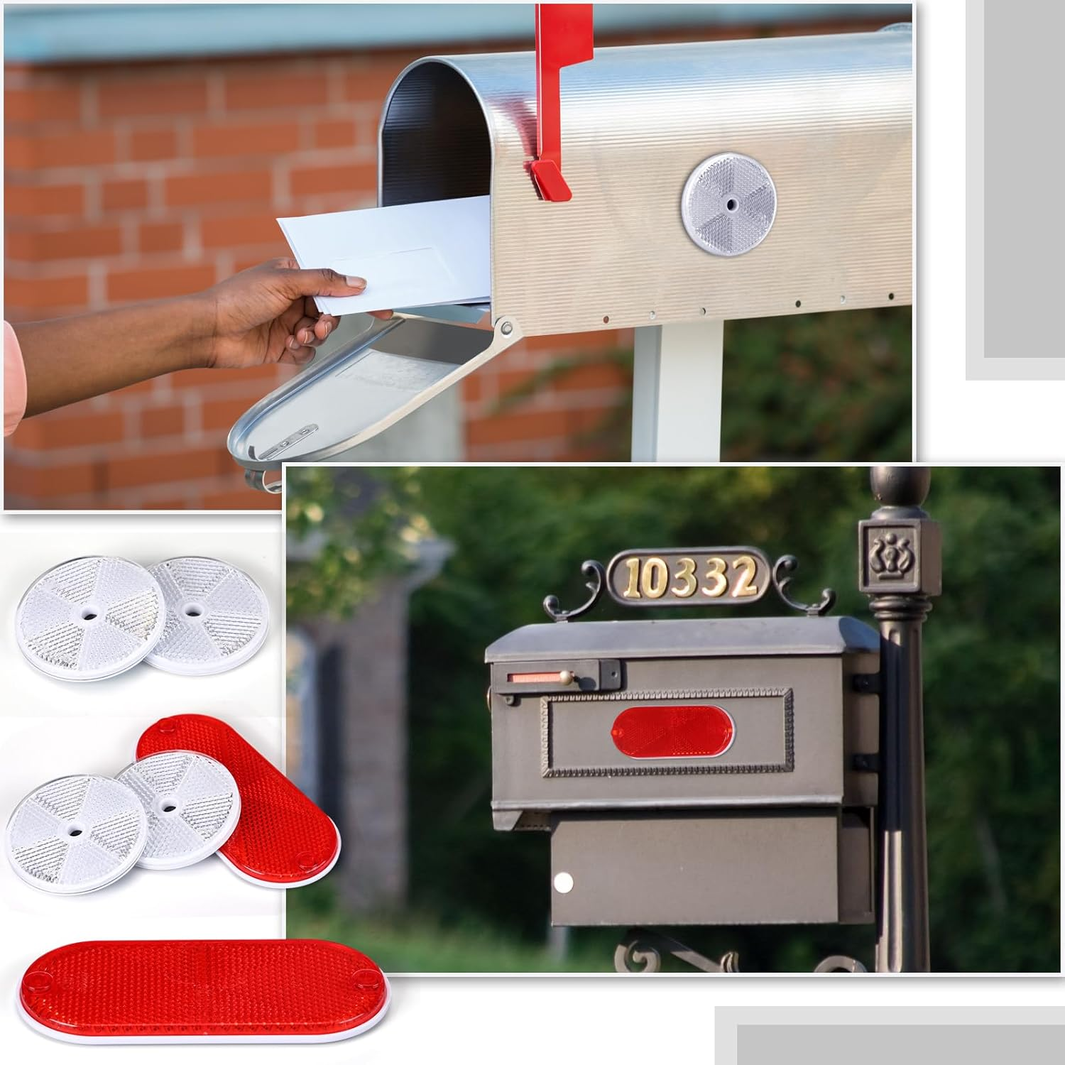 Kingdder 20 Pcs Front Reflector round Trailer Reflectors Oval Driveway Reflectors Self Adhesive Reflectors with Center Mounting Holes Reflective Mailbox Reflector for Roads Tunnels Gate (Silver, Red) image number 4