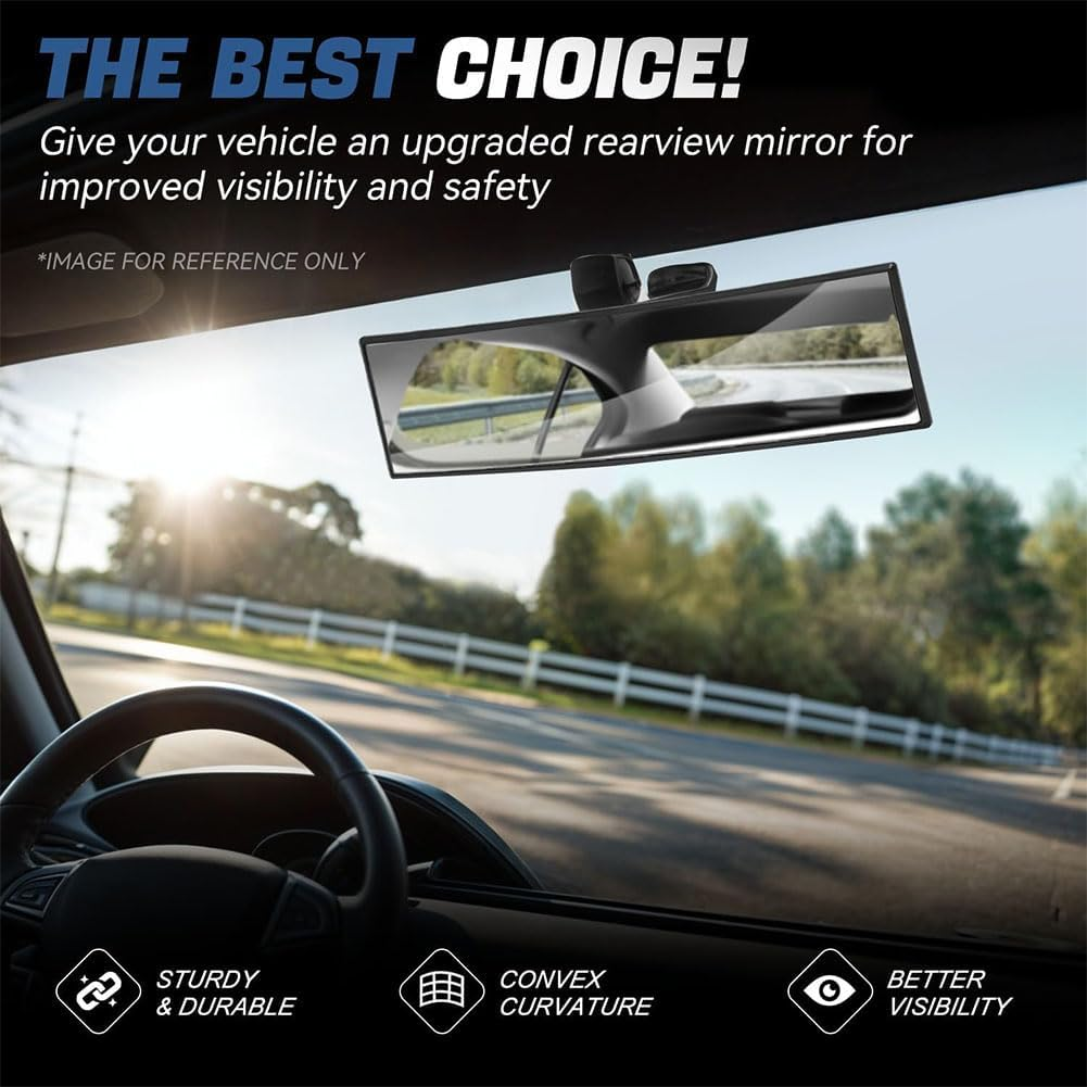 Rear View Mirror, Universal 11.4 Inch Interior Clip on Panoramic Convex Mirrors, HD anti Glare Wide Angle and Reduce Blind Spots, Extended Rear View Mirror for Cars, Suvs, Trucks, Vehicles image number 2