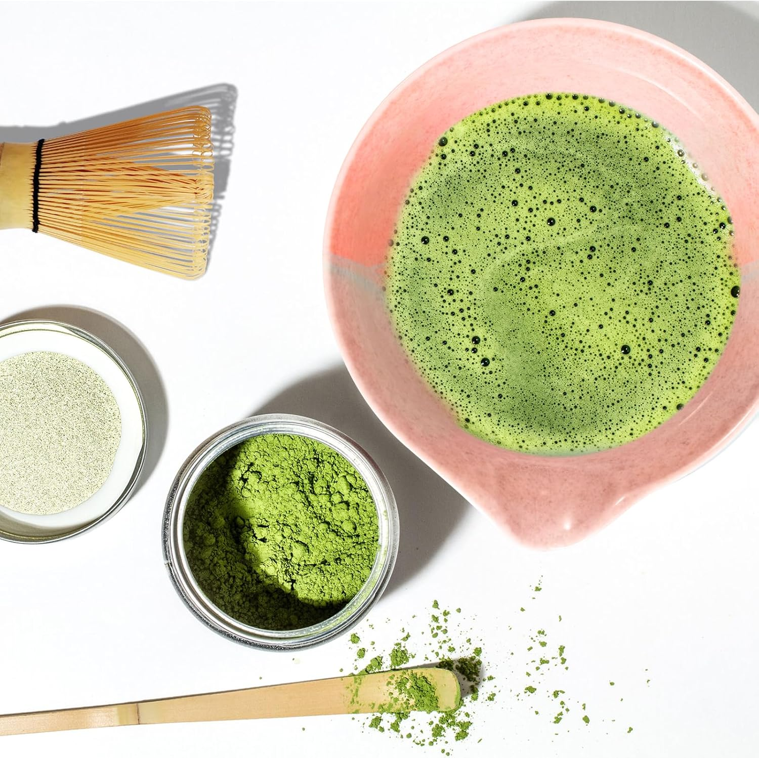 5 Pieces Matcha Tea Set, Matcha Whisk Set Cute Whisk and Bowl with Spout, Matcha Whisk Holder, Matcha Spoon, Stainless Sifter, Perfect Matcha Kit for Matcha Lover (Pink) - Glass Transparent image number 5