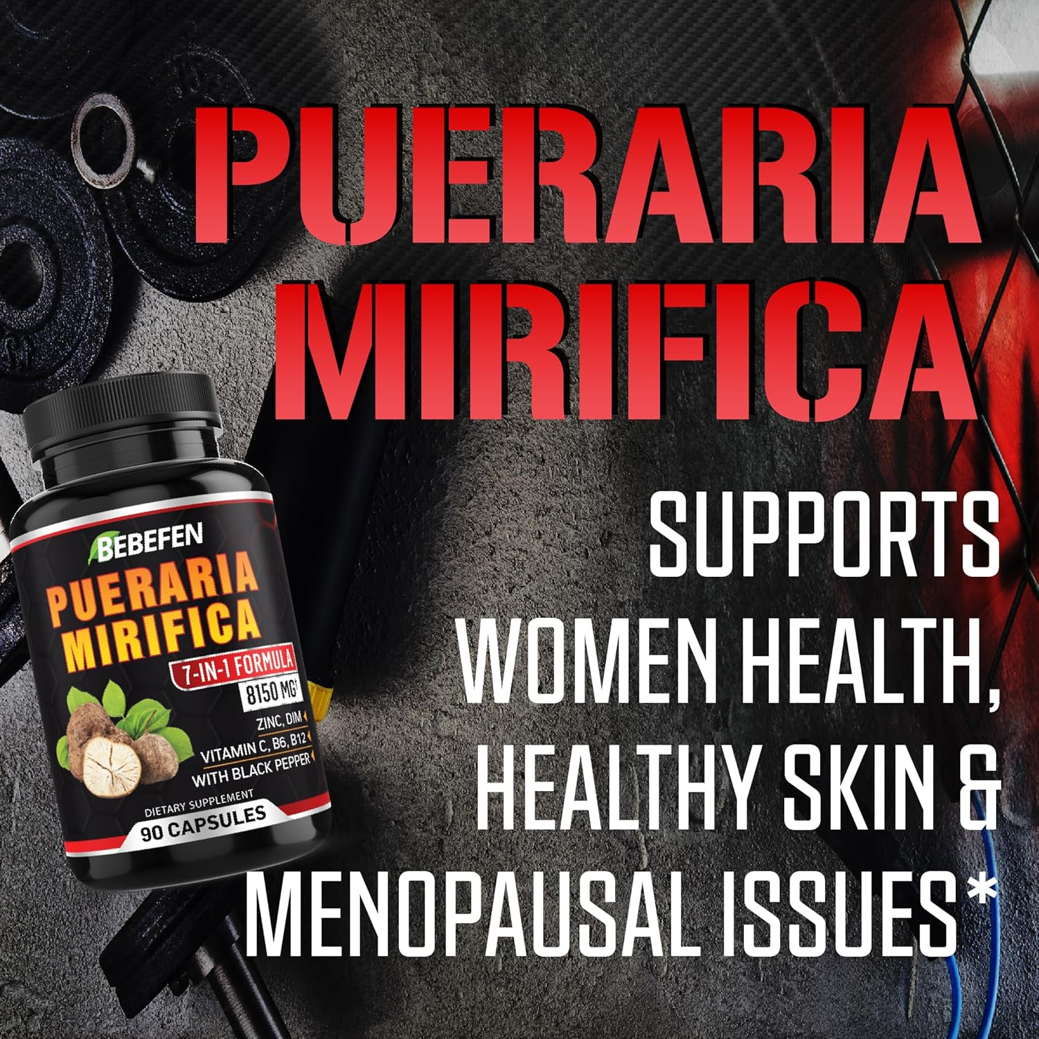 Pueraria Mirifica Capsules with Vitamin C, Zinc, Vitamin B, Vitamin B12, DIM & Black Pepper - 90 Capsules for 3 Month Supply image number 3