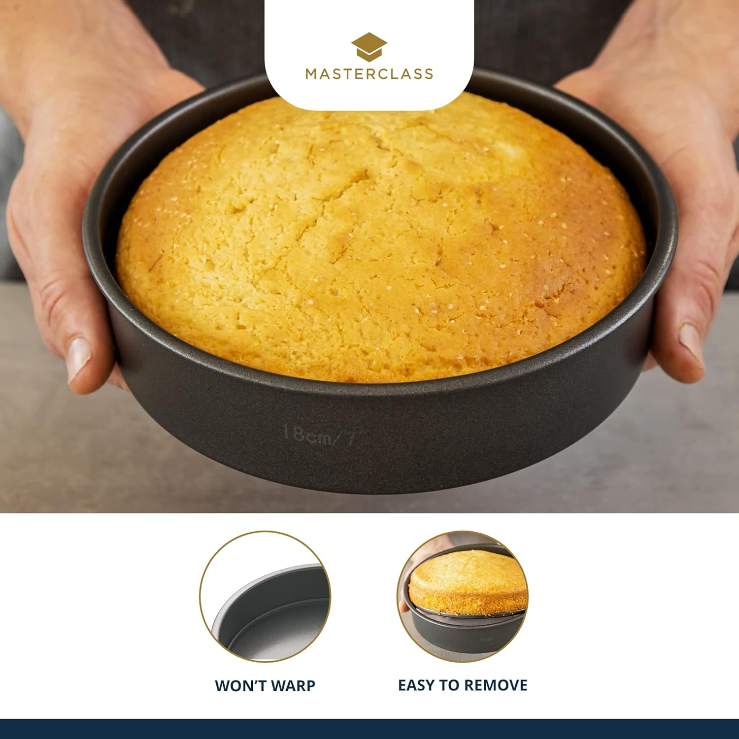 Masterclass KCMCHB22 18Cm Loose Based Sandwich Tin with PFOA Non Stick, Robust 1Mm Thick Carbon Steel, 7 Inch round Cake Pan, Grey image number 2