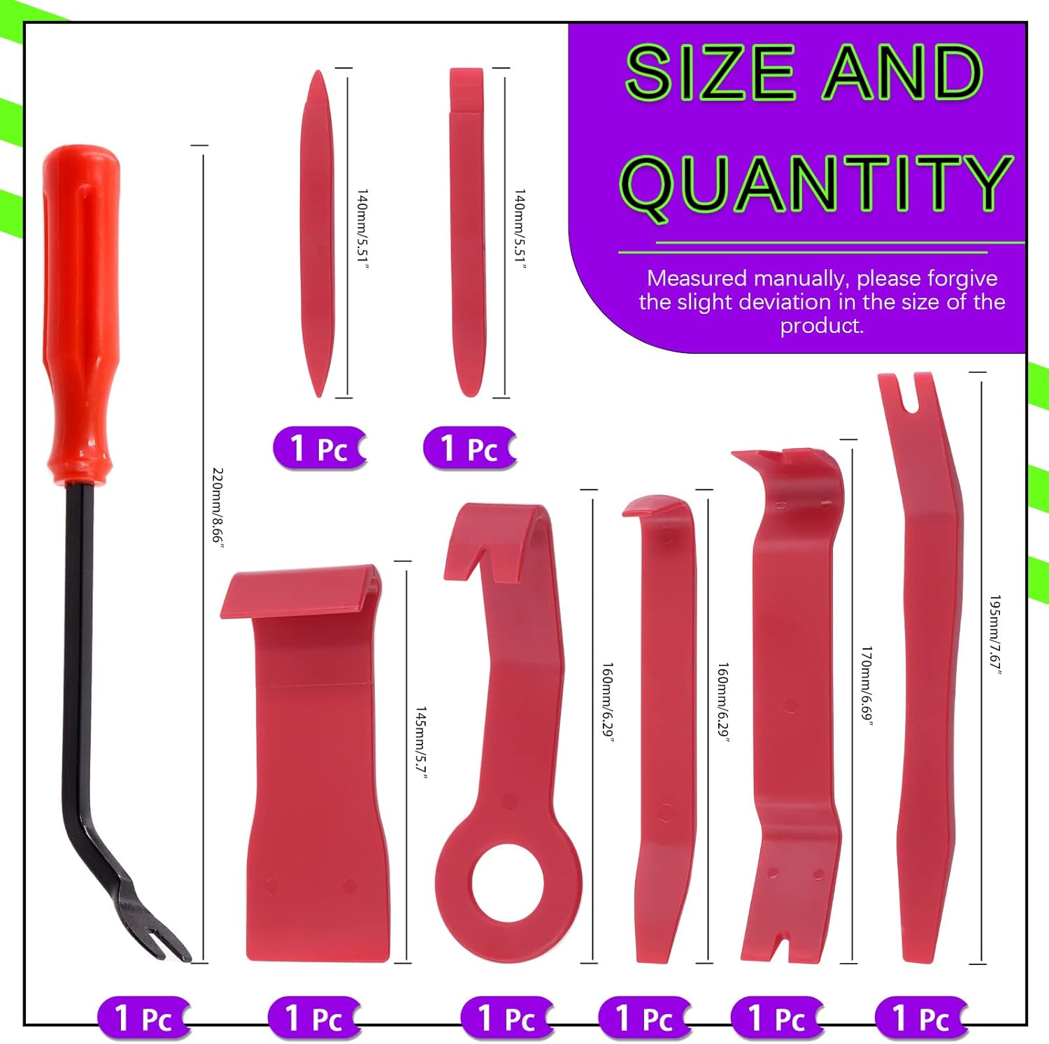 Swpeet 8Pcs 8 Auto Trim Removal Tool Kit with Fastener Remover Assortment Kit, No-Scratch Pry Tool Kit Interior Door Panel Clip Fastener Removal for Car Vehicle Dash Audio Installer image number 6