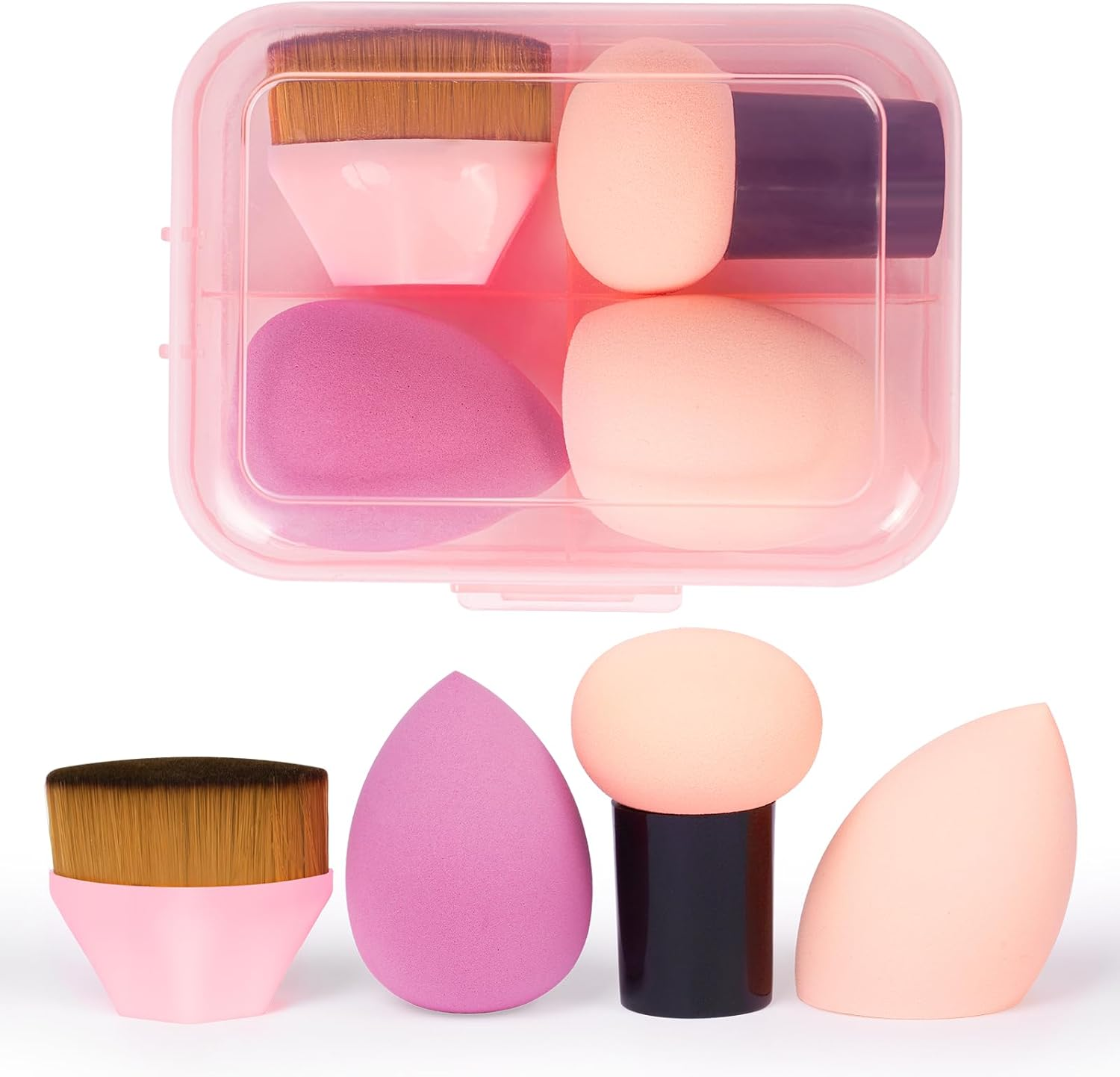 AUAUY 4PCS Makeup Sponges Blender Set, Professional Beauty Sponge Set with Storage Box, 2 Beauty Blenders, 1 Mushroom Powder Puff and 1 Foundation Brush, Dry & Wet Use for Cream, Liquid and Powder image number 5
