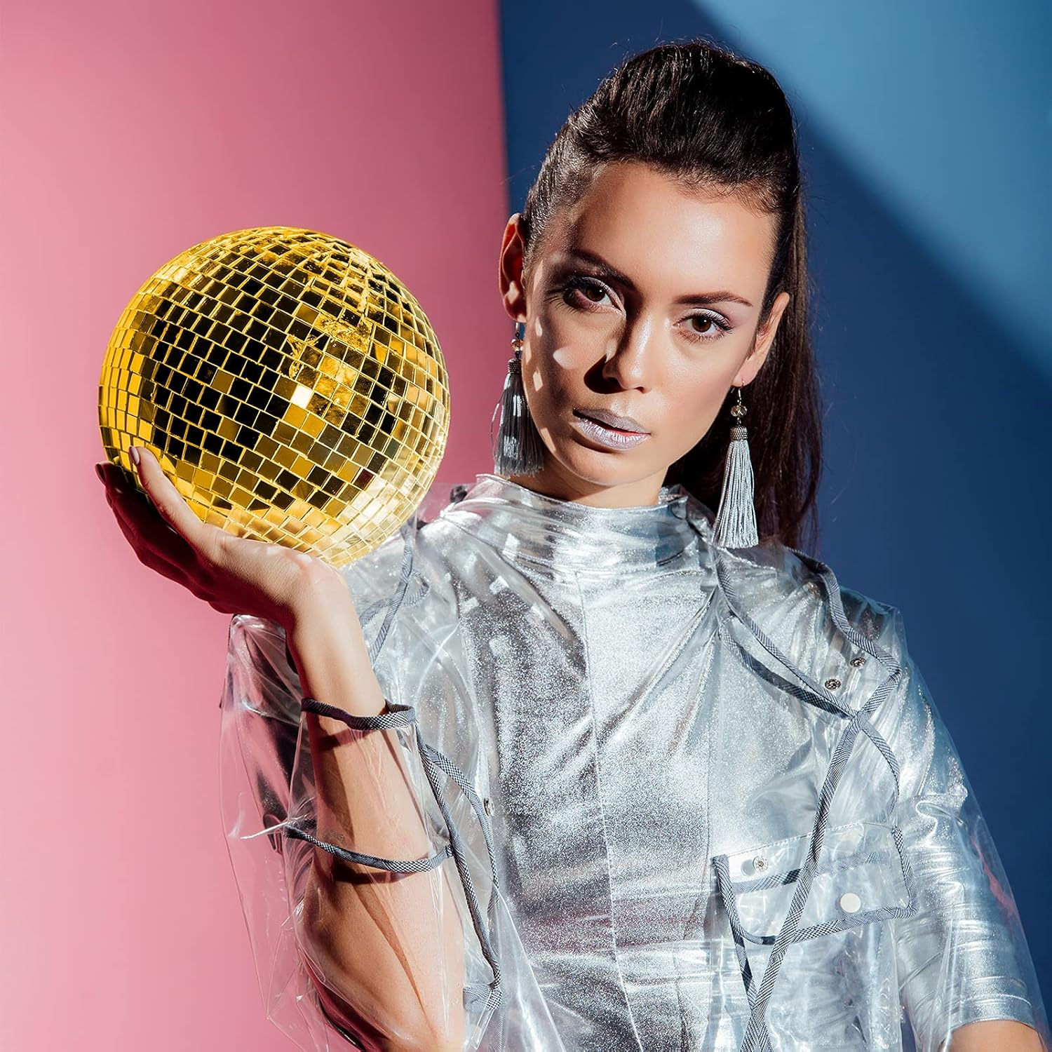 Geiserailie 3600 Gold Disco Ball Mirror Tiles, Self-Adhesive Real Glass Mosaic Tiles, DIY Craft & Decoration, Peel & Stick, Modern Style, 15 X 10 Cm / 5.9 X 3.9 Inch, 0.2 Inch Thick, 3600 Pieces