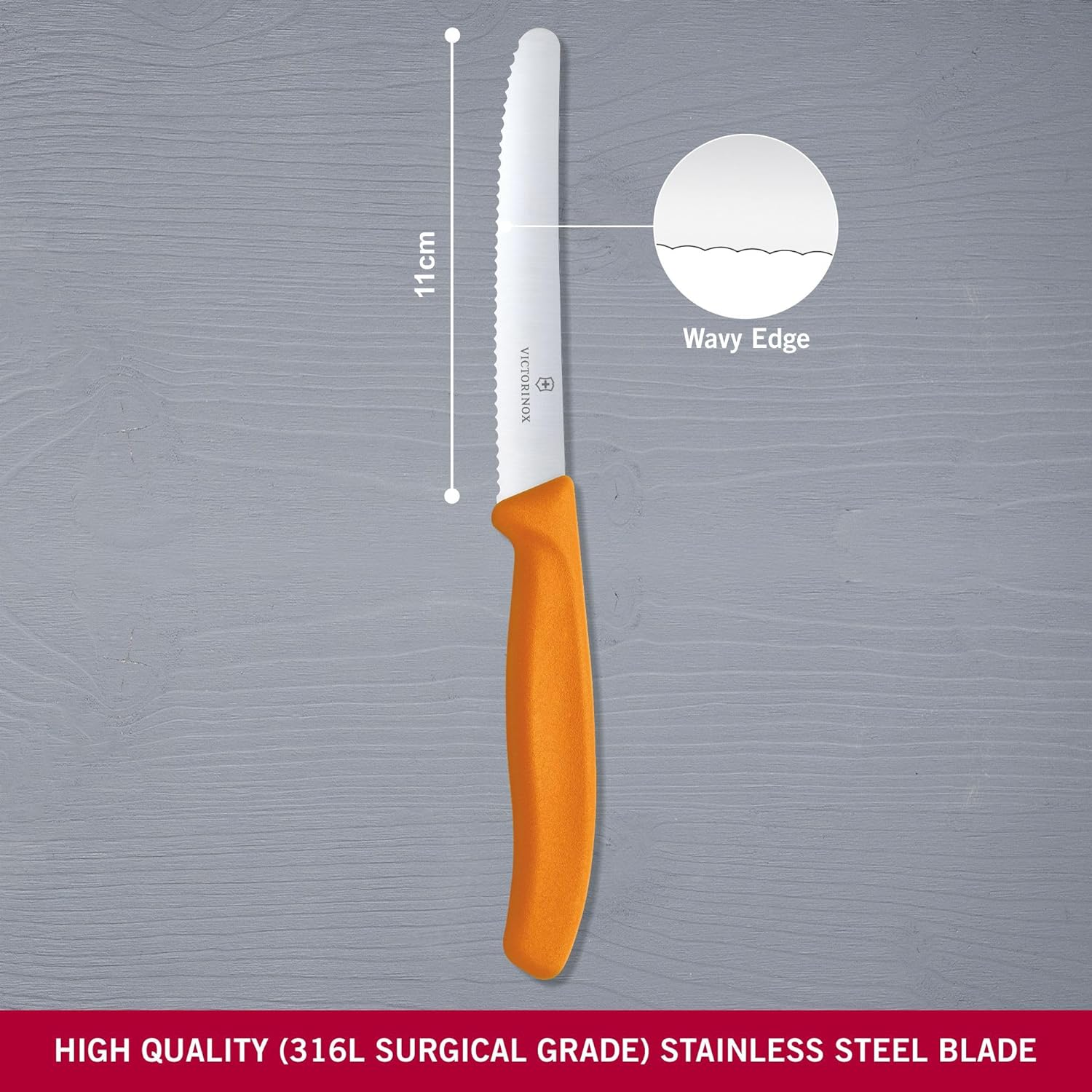 Victorinox Wavy Edge Steak & Tomato Knife Blade, round Tip, Orange, 6.7836.L119