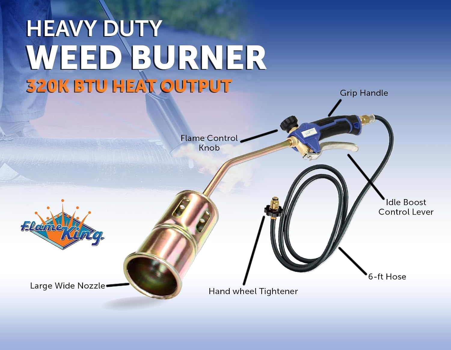Flame King Propane Torch Kit Heavy Duty Weed Burner Powerful 320,000 BTU with 6-Ft Hose Regulator Assembly image number 6